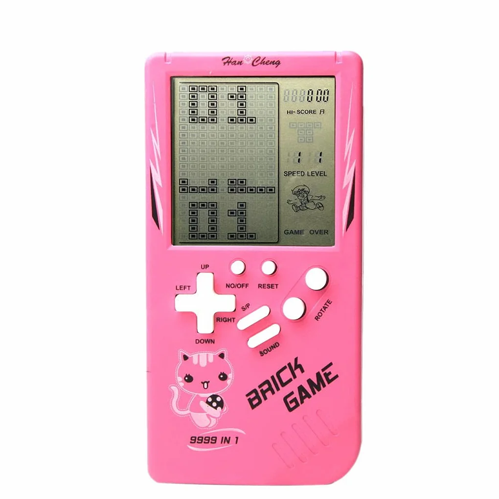 Konsola do gier Retro Big Screen Brick 9999 w 1, czołg, wyścig, strzelanie, swobodna gra logiczna, regulowany stopień trudności/prędkość, mała i łatwa do przenoszenia (różowa)
