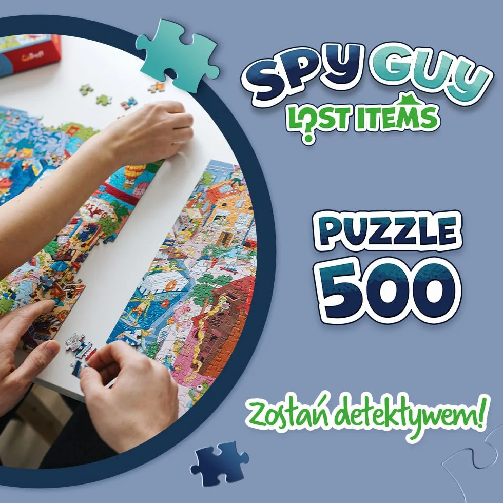 Trefl - Puzzle Spy Guy Lost Items: Europa - 500 Elementów, Zostań Detektywem i Znajdź 20 Różnic, Zagubione Przedmioty, Kreatywna Rozrywka dla Dorosłych i Dzieci od 10 Lat