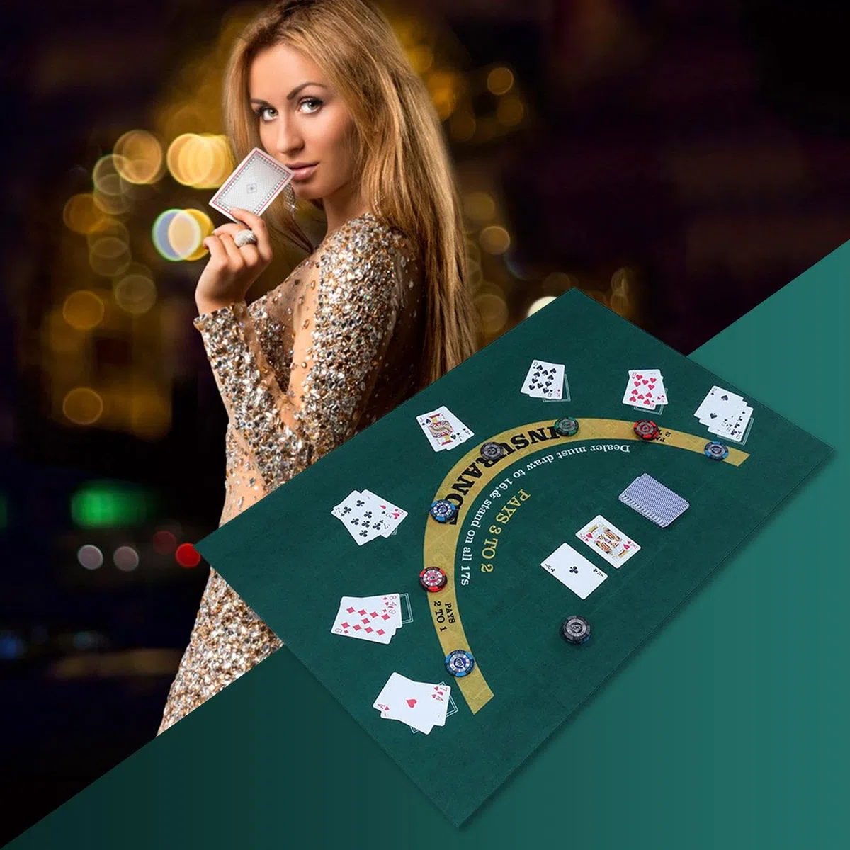 Dwustronna mata do pokera - dostępna mata na stół do blackjacka i Texas Hold'em, filc na stół do kości i ruletki, zielona mata z tkaniny Wyposażenie stołu