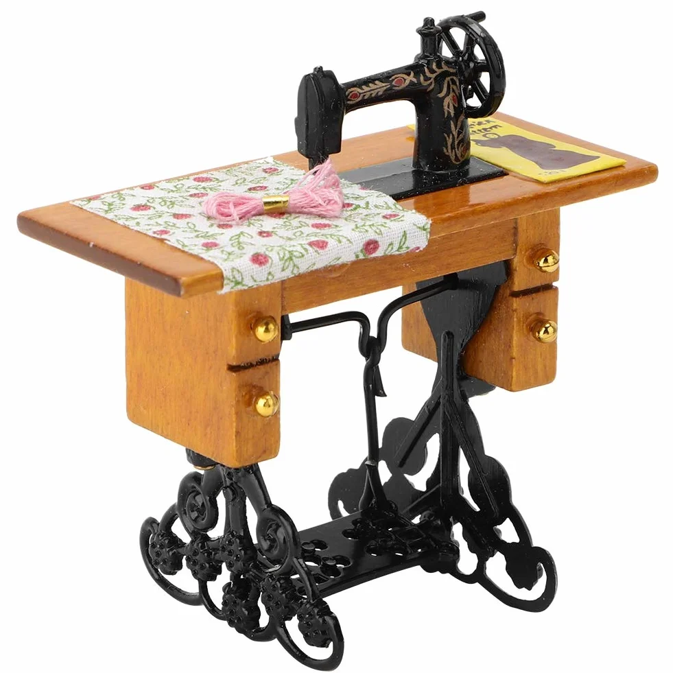 Mini Maszyna do Szycia domek dla lalki, mechaniczna pozytywka, do kolekcji, jubileuszu, urodzin, 1:12, meble, dekoracja