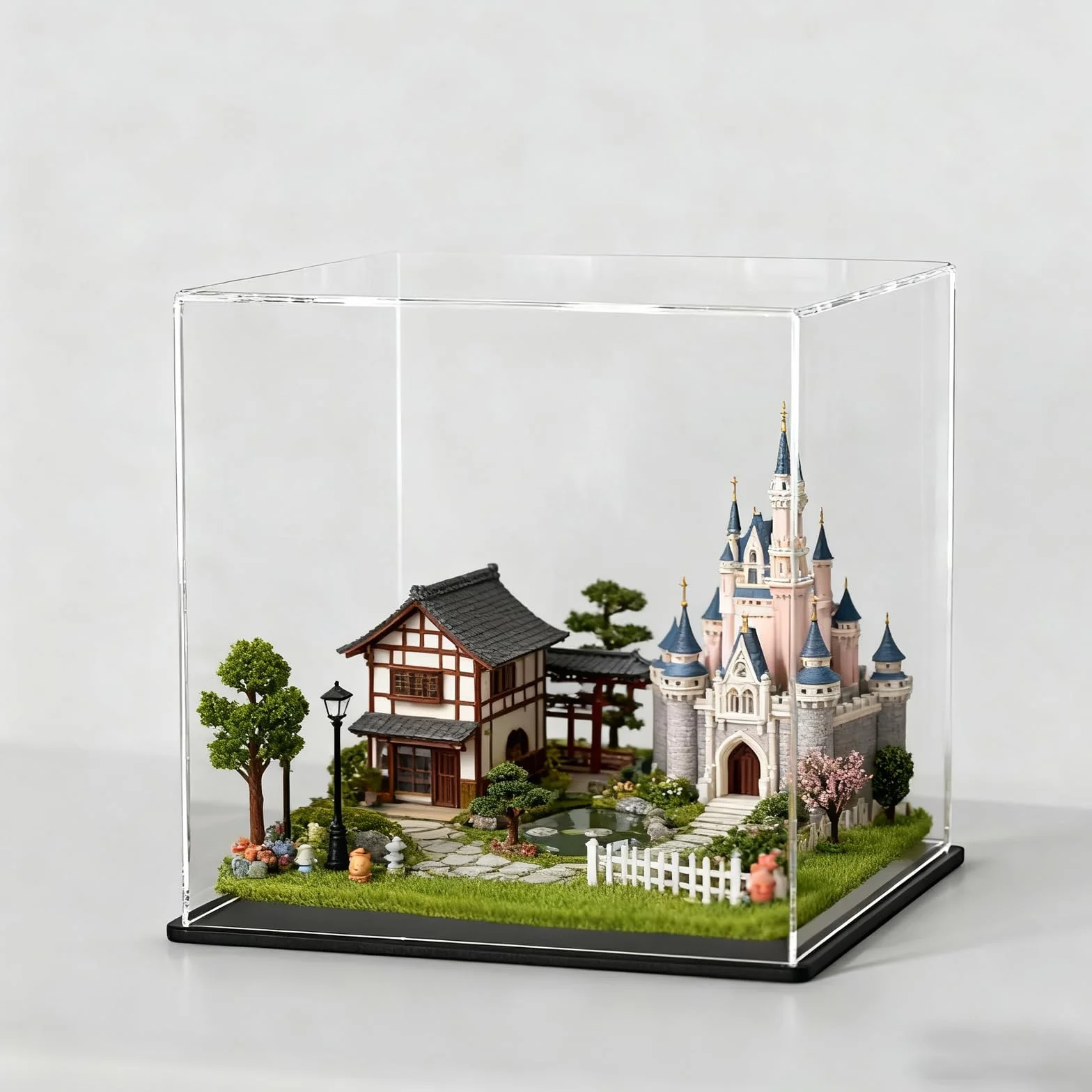 ZhouWei Teca Plexiglass, przezroczysta wystawa z pleksiglasu pyłoszczelna, akrylowa wystawa ekspozycyjna witryna do modelowania z czarną podstawą, do zabawek kolekcja figur (15 × 15 × 15 cm)