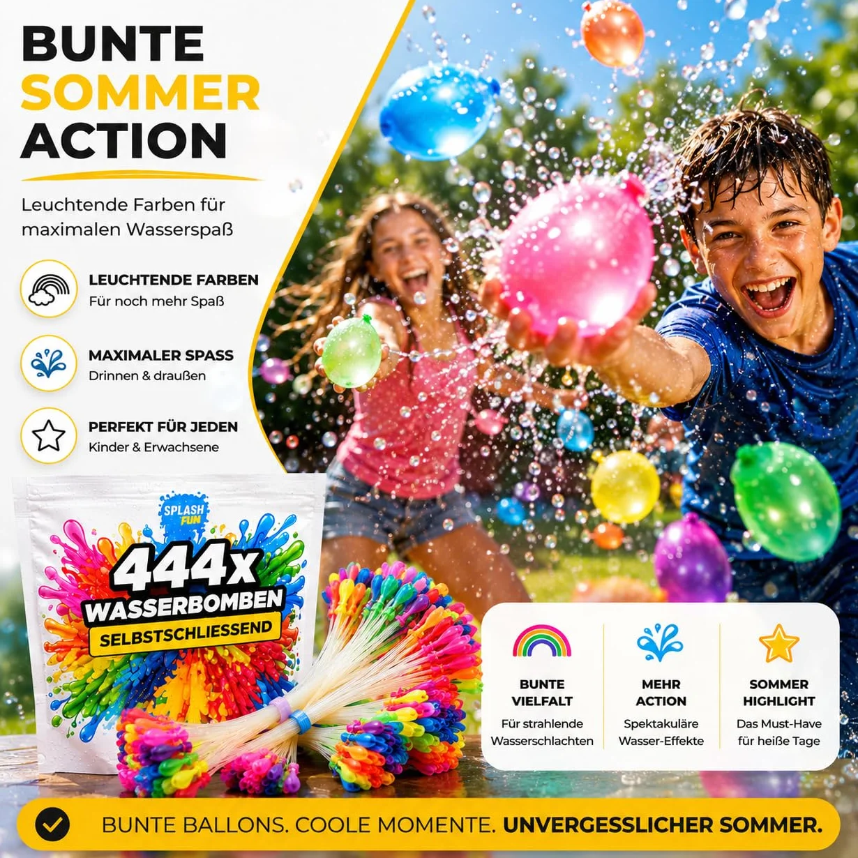 444 kolorowe bomby wodne – samozamykające się – bardzo szybkie napełnianie – dla dzieci i dorosłych – balony