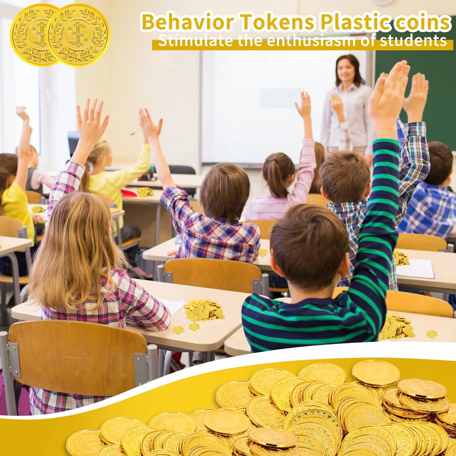100 szt. plastikowych złotych monet fałszywe złote monety pirackie monety skarb złote monety do zabawy gra impreza upominki nauczyciele klasa nagroda