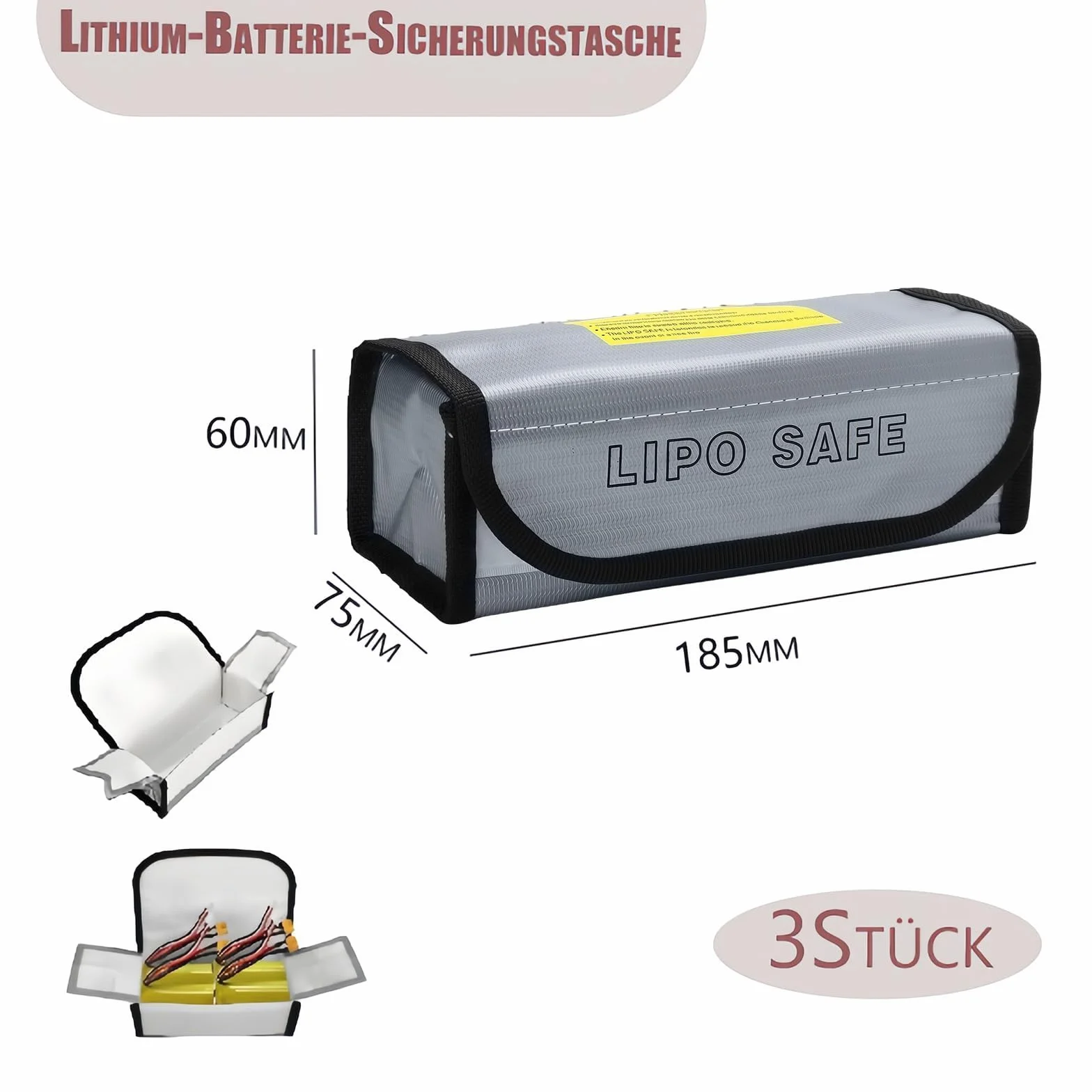 Lipo Safe Bag, 3 sztuki, ognioodporna torba do przechowywania, piękna i trwała, nadaje się do przechowywania i transportu