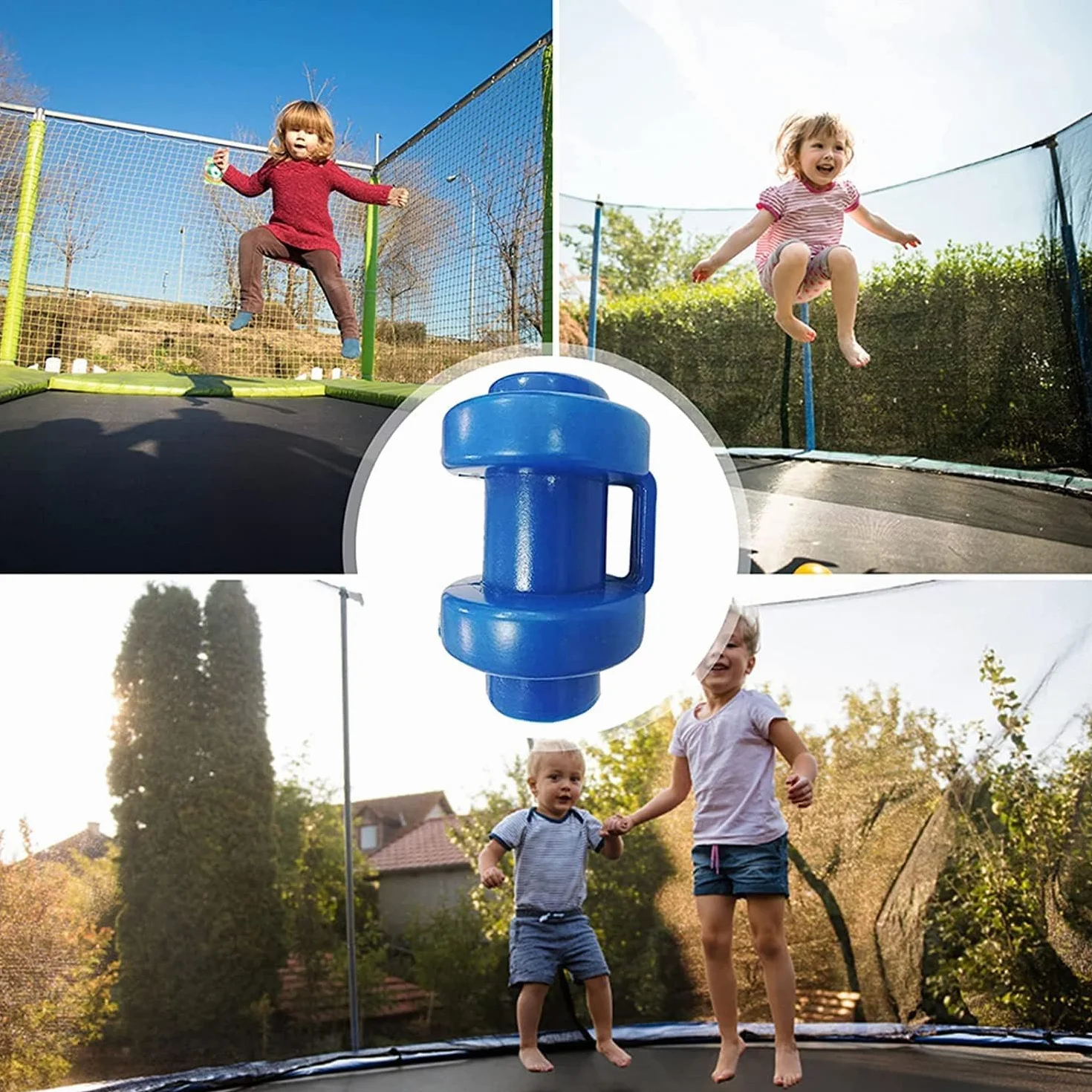 Zestaw zaślepek do trampoliny, 8 sztuk niebieskich nasadek na słupki, średnica 25 cm, akcesoria do trampoliny, nakładki ochronne do drążków trampoliny, części zamienne i nasadki bezpieczeństwa,