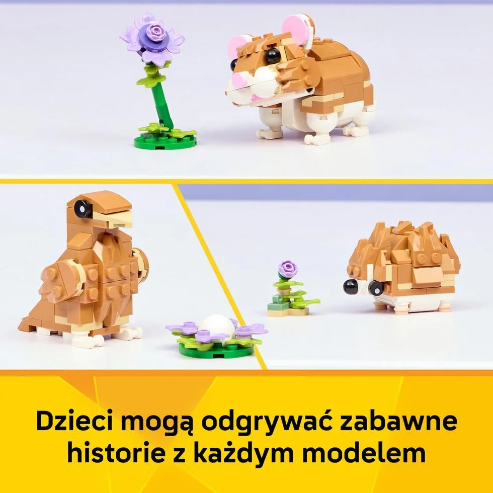 LEGO Creator 3in1 Cute Hamster with a Flower Toy - Animal Figure Transforms into a Hedgehog or Eagle - DIY Room Decor Idea - Birthday Gift for 7+ Year Old Girls & Boys - 31376
