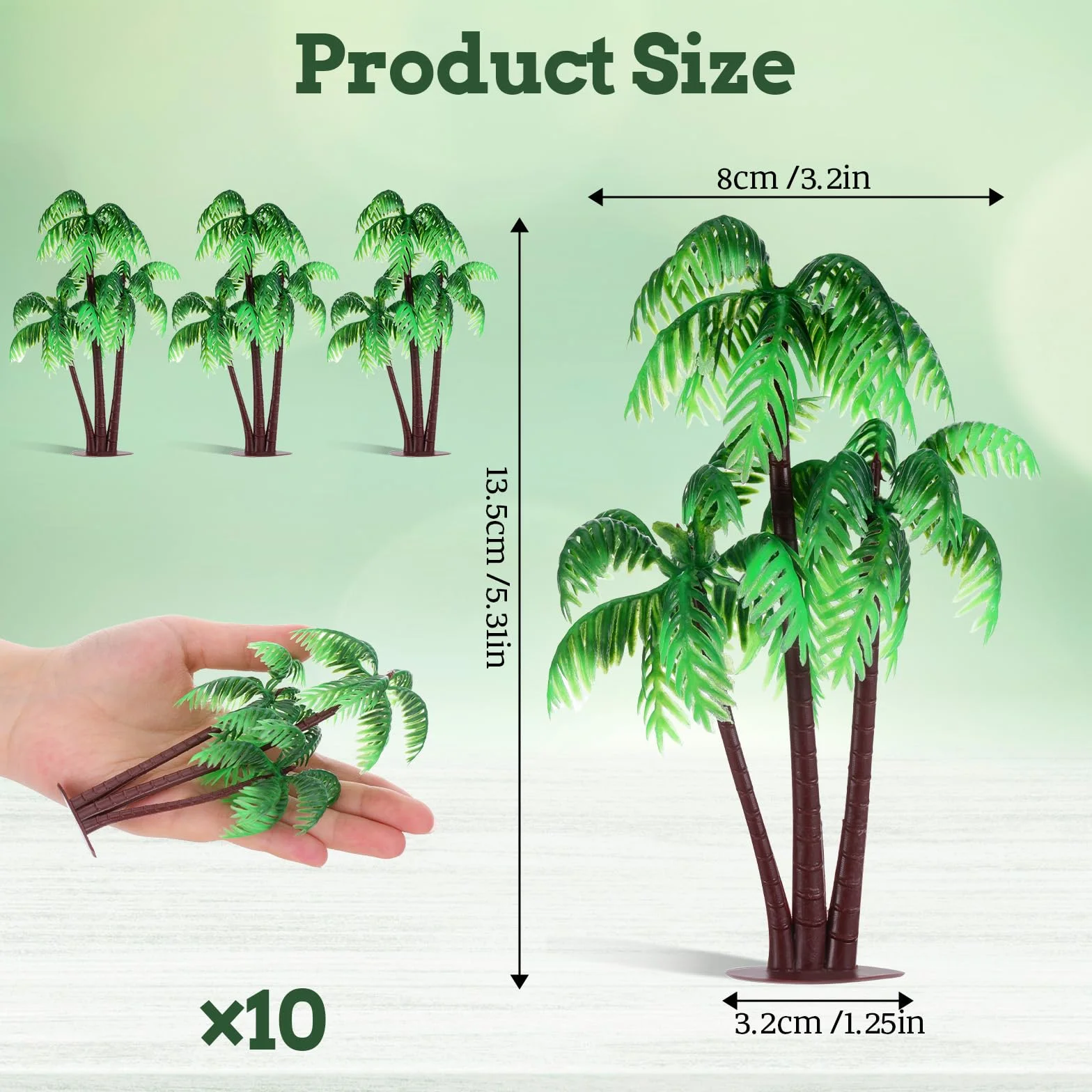 Bewudy 10 sztuk miniaturowych palm z tworzywa sztucznego, zielone modele, palmy kokosowe, model drzew, do samodzielnego wykonania, dekoracja ogrodowa, domek dla lalek, diorama, dekoracja domu