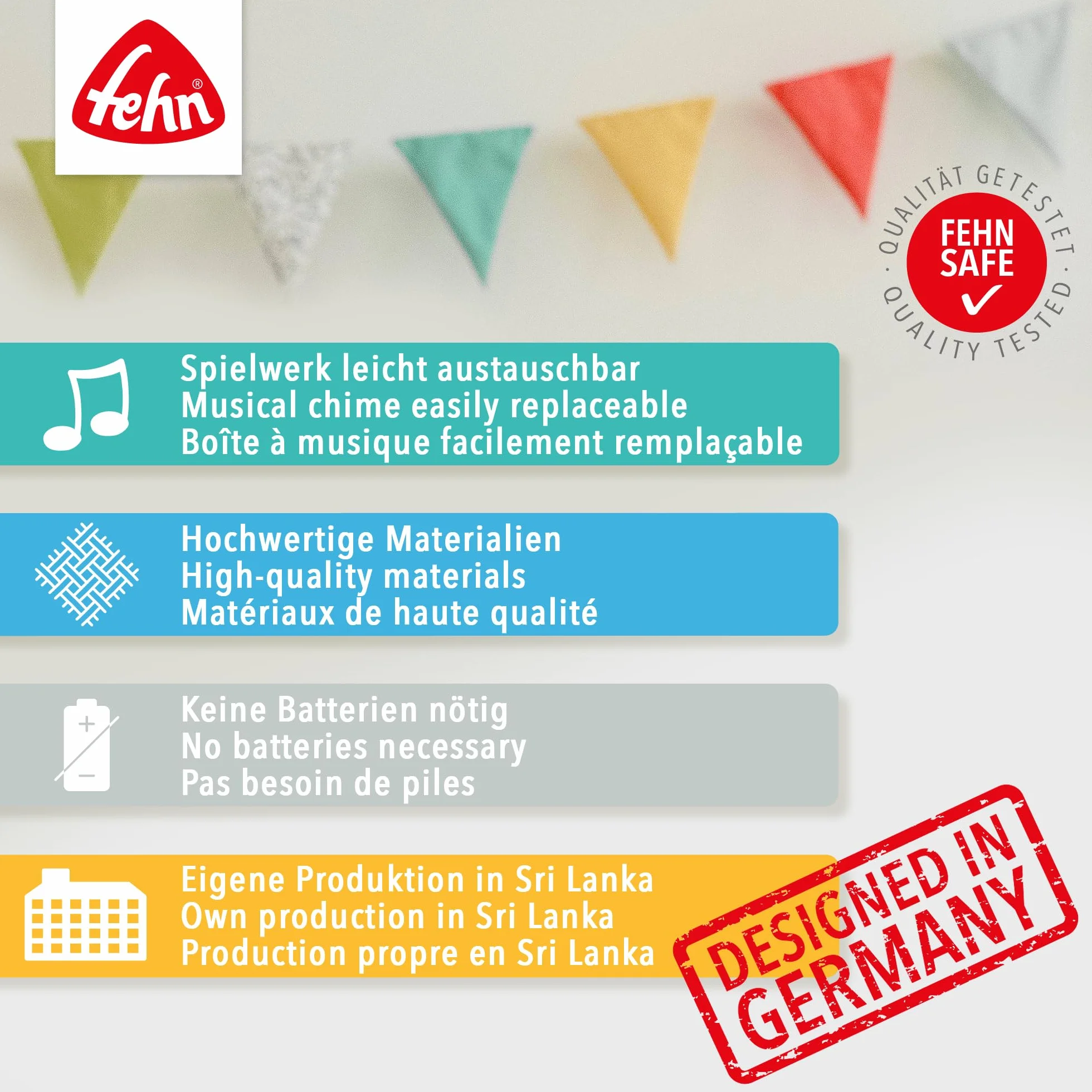 Fehn Mini-Spieluhr Fuchs – Kuscheltier & Einschlafhilfe mit Spiegel & herausnehmbarem Spielwerk – Melodie „Weißt du wieviel Sternlein stehen“ – zuhause & unterwegs – für Babys & Kinder ab 0+ Monaten