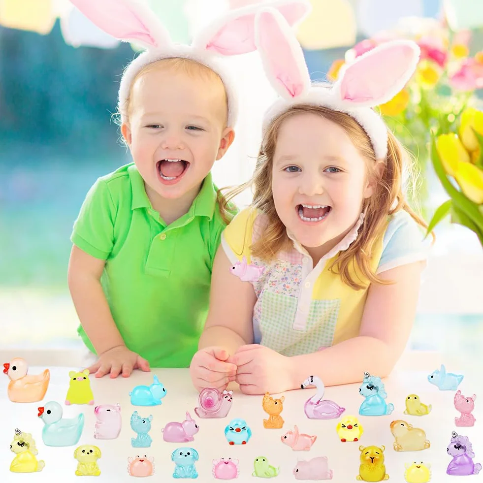 DiULi Mini zestaw zwierząt z żywicy, 36 sztuk miniaturowe zwierzęta z żywicy, mikro krajobraz świecące figurki do domków dla lalek, roślin doniczkowych, akwarium, DIY rzemiosła (14 stylów)