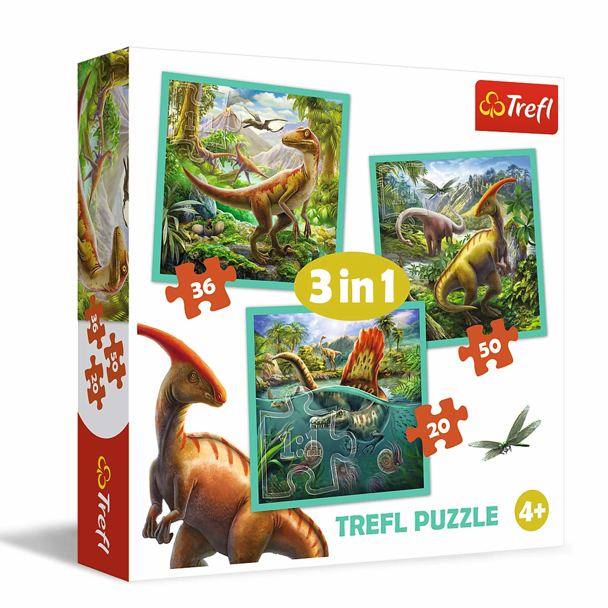 Trefl - Niezwykły Świat Dinozaurów - Puzzle 3w1, 3 Układanki, od 20 do 50 Elementów - Kolorowe Puzzle z Dinozaurami, Różny Stopień Trudności, Kreatywna Rozrywka, dla Dzieci od 4 lat
