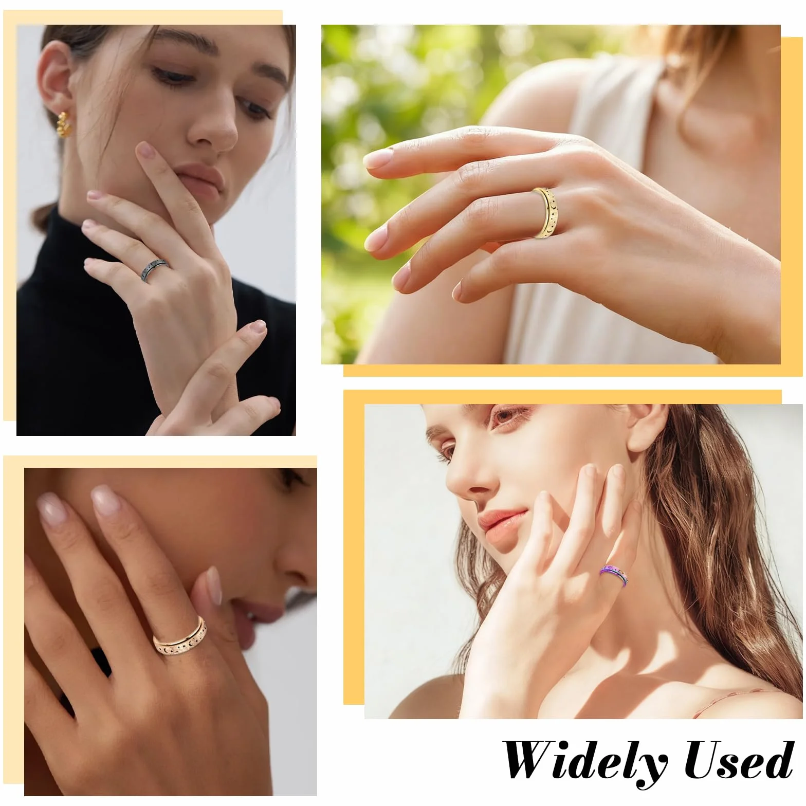 5 sztuk Anxiety Rings Obrotowe Pierścienie, Stal Tytanowa Antystresowa Kobieta, Piaskowane Wykończenie Księżyc Gwiazda Pierścień Antystresowy Kobiety, Dla Mężczyzn Kobiety Łagodzi Stres Lęk