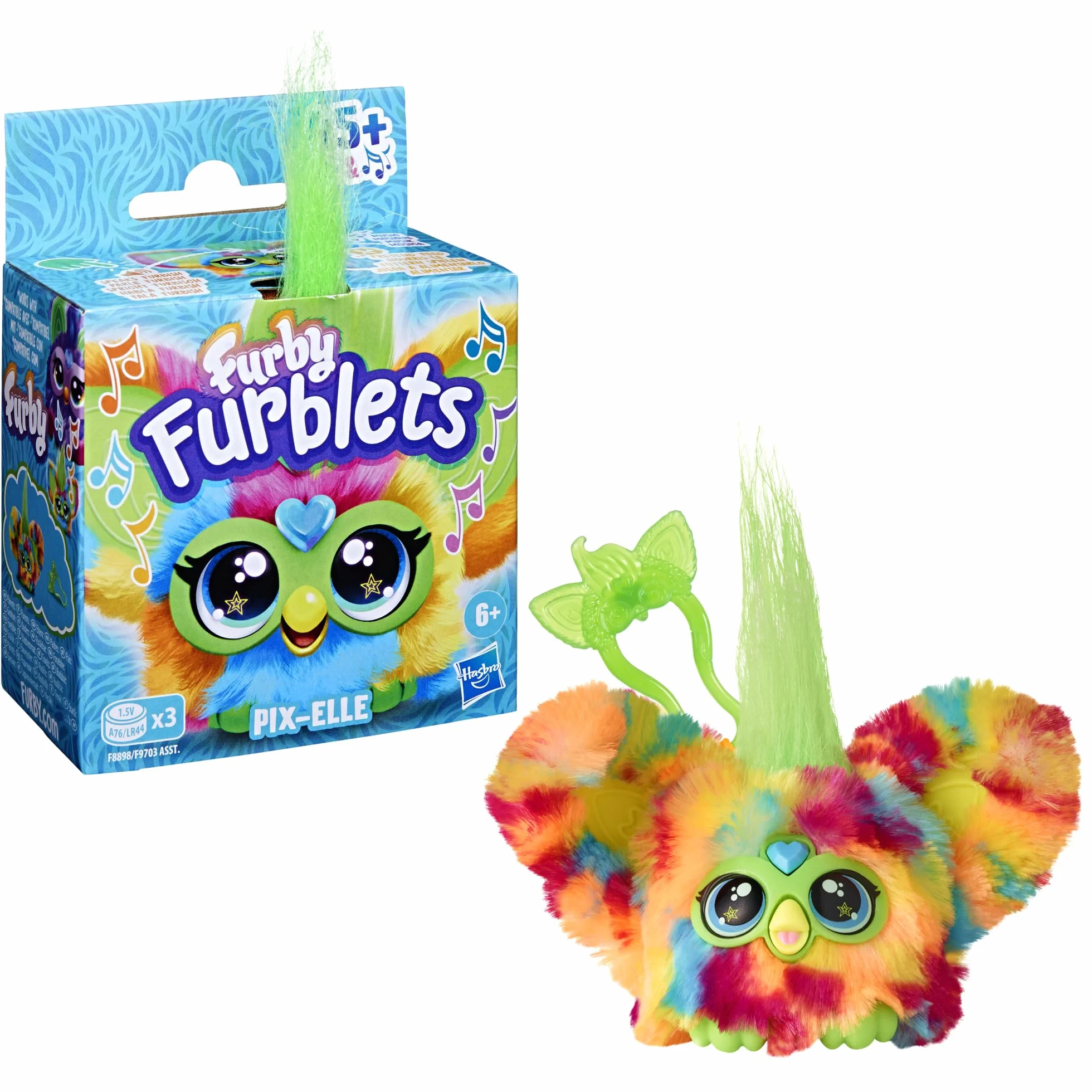 Furby Furblets Pix-Elle Gamer Furbiś|Mała pluszowa zabawka elektroniczna dla dzieci|Interaktywna Muzyczna Maskotka z Dźwiękami z Gier|Z breloczkiem|Prezent dla 6-latki, dla dziewczynek i chłopców