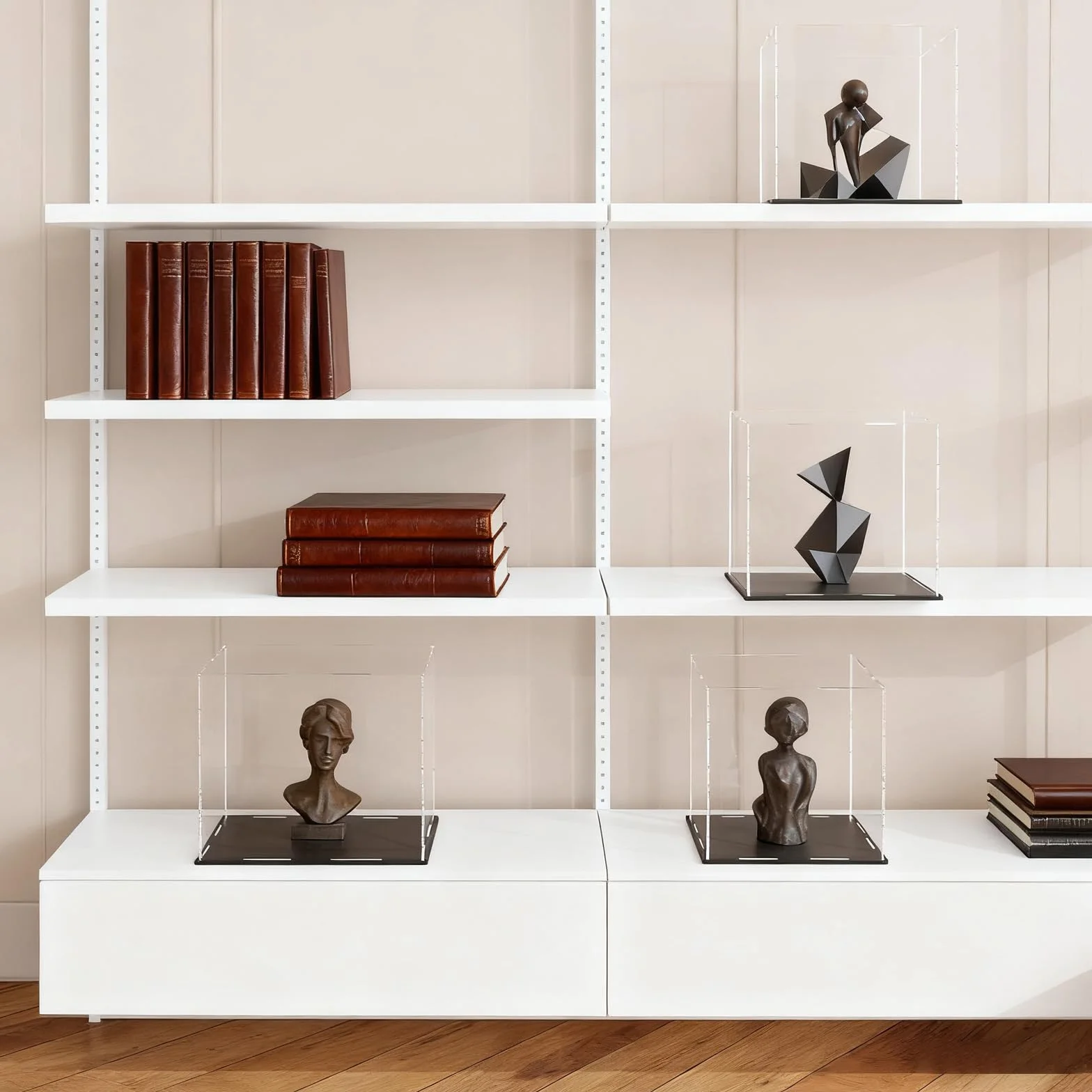 ZhouWei Teca Plexiglass, przezroczysta wystawa z pleksiglasu pyłoszczelna, akrylowa wystawa ekspozycyjna witryna do modelowania z czarną podstawą, do zabawek kolekcja figur (15 × 15 × 15 cm)