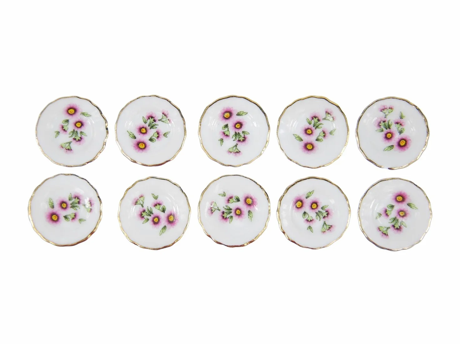10 x talerz domek dla lalek talerz porcelana różowe kwiaty krajobraz