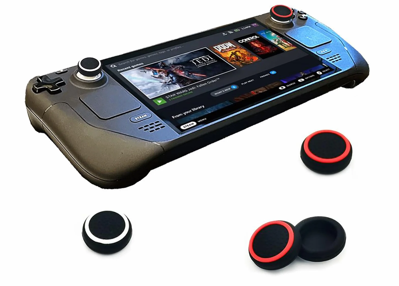GIOPUEY Nakładki na drążki analogowe joysticka kompatybilne z Steam Deck Oled, 4-pak silikonowych nakładek na kciuki, nakładki na joysticki, etui ochronne, miękkie antypoślizgowe - Czarny/Czerwony+