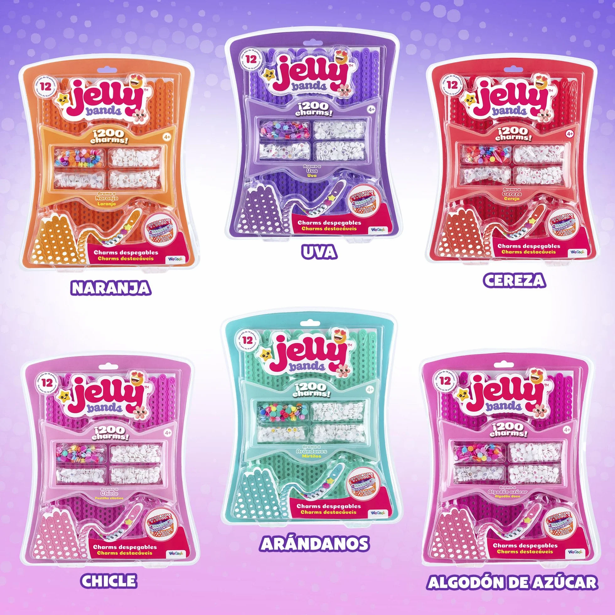 Bizak Jelly Bands Guma do żucia, zestaw zapachowych bransoletek do tworzenia i dopasowywania, zawiera zawieszki 3D i charmsy, słodki zapach i różowy, od 4 lat (63335564-6)