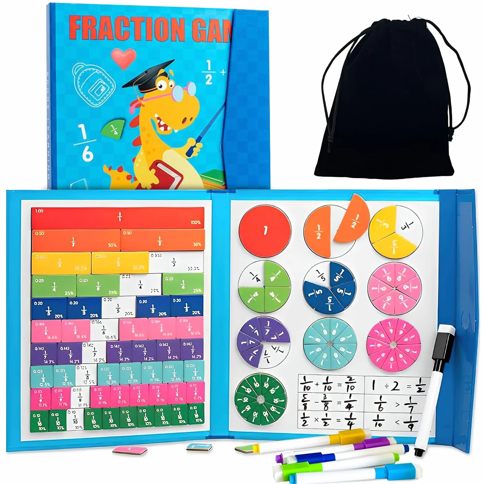 Materiał demonstrator krążków łamanych i magnetyczne puzzle frakcyjne dla dzieci, matematyka, szkoła podstawowa, magnetyczna