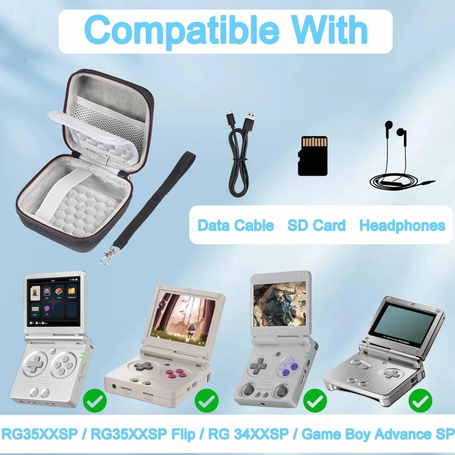 Twardy futerał na konsolę do gier Anbernic RG35XXSP/RG35XXSP Flip/RG34XXSP/Gameboy Advance SP Retro, podróżne pudełko do przechowywania RG35XXSP z siatkową torbą - tylko futerał