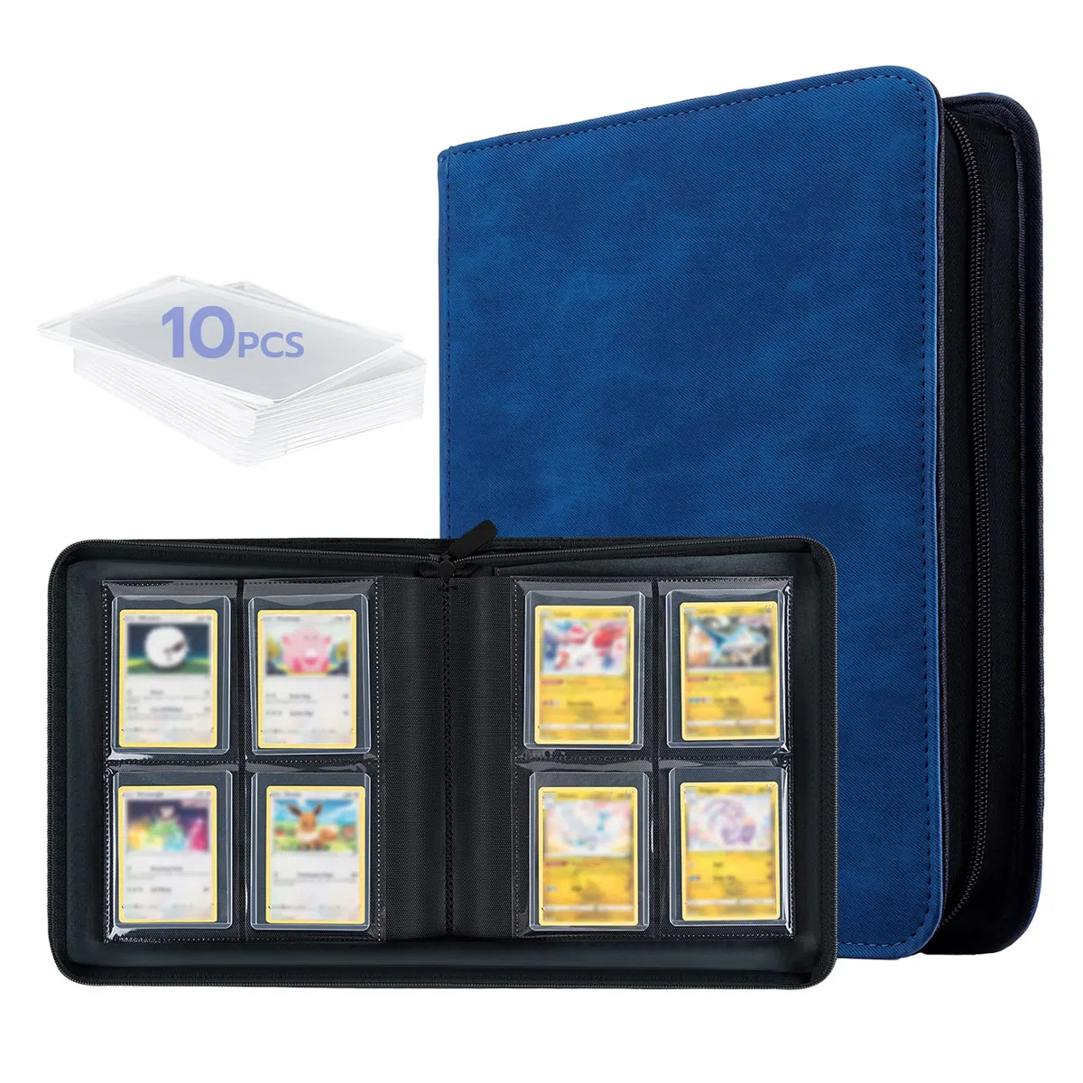 Toploader album na karty, 4 kieszenie z 112 przegródkami na karty kolekcjonerskie z 10 toploaderem, książka, uchwyt na karty Toploader 3"x4", Magic, YuGi Oh, MTG-niebieski