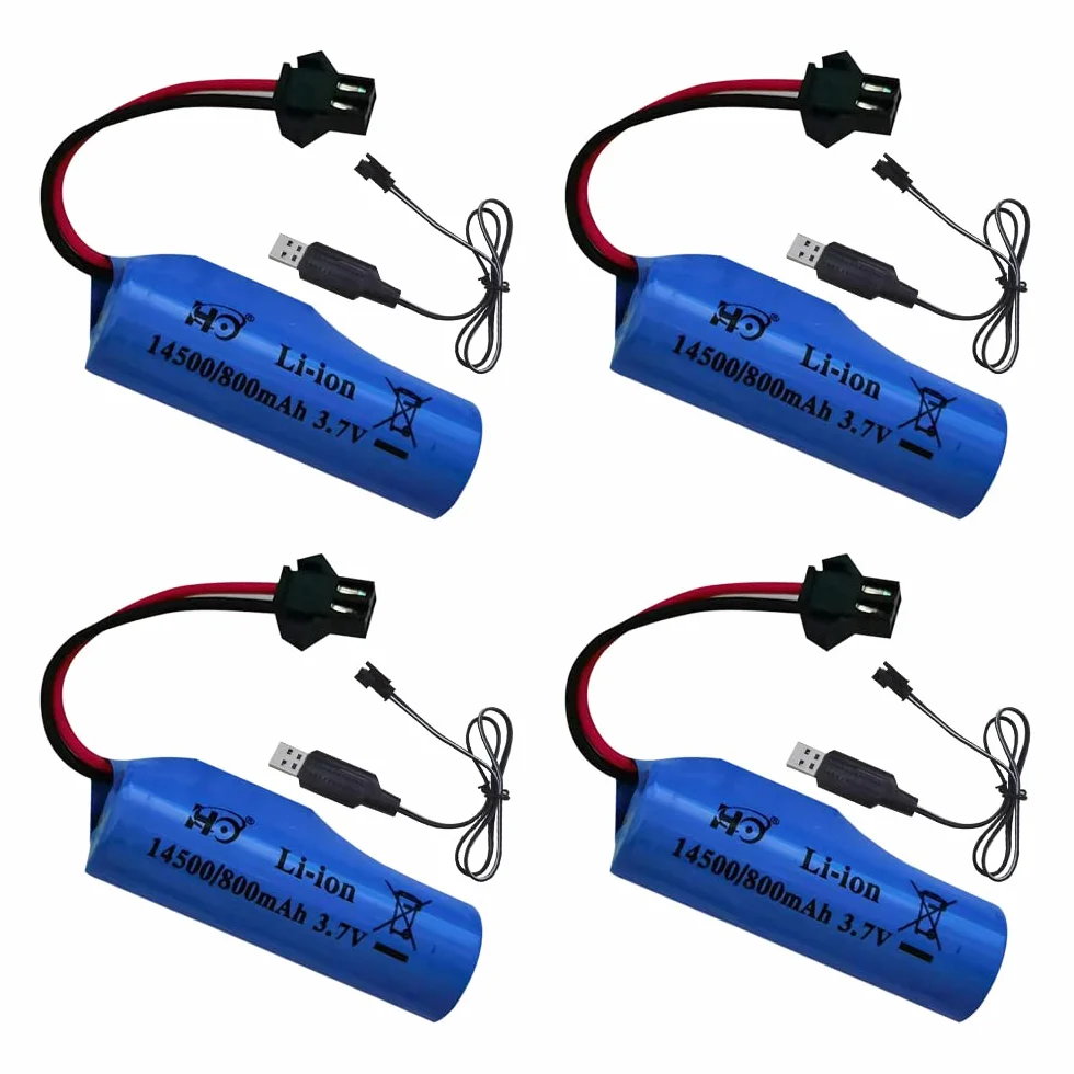 NAVESO 4 sztuki akumulatorów litowych 3,7 V, 800 mAh, akumulator litowo-jonowy do pojazdów RC, łodzi, czołgów, samochodów, statków, robotów, samochodów kaskaderskich