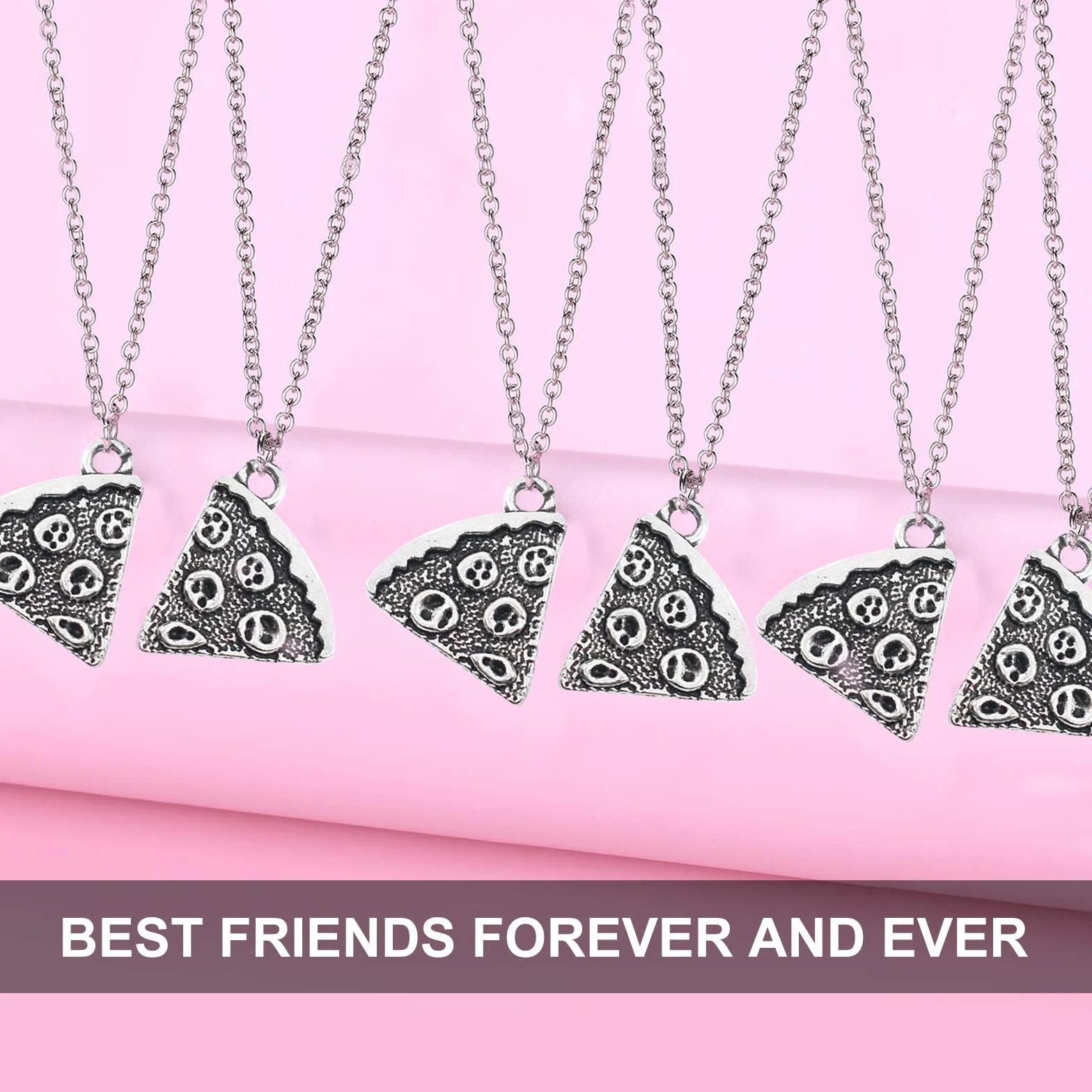EQLEF Best Friends Pizza Naszyjnik, Srebrny Para Naszyjnik Przyjaźni (6 Sztuk)