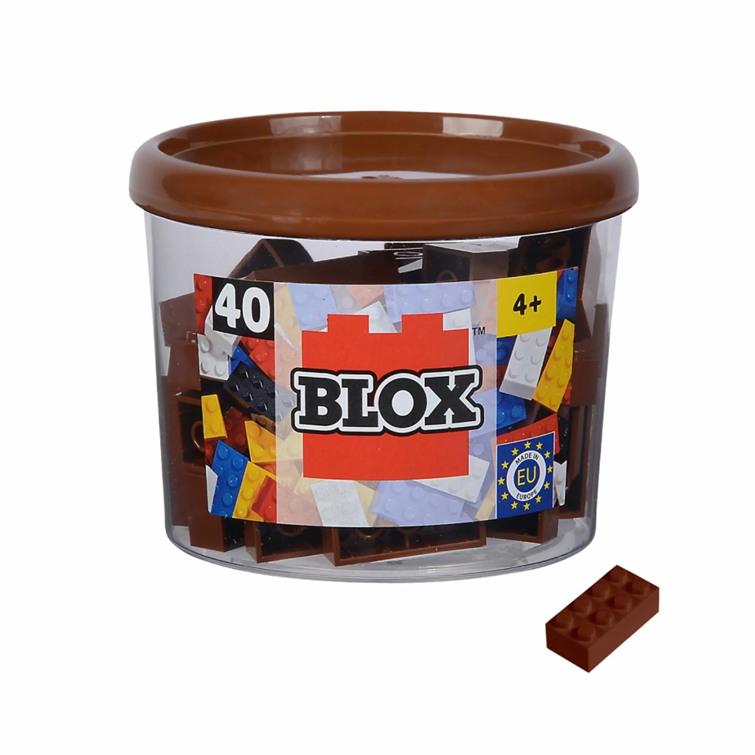Blox, 40 brązowych klocków dla dzieci w wieku od 3 lat, 8 kamieni, w puszce, wysoka jakość, w pełni kompatybilne z produktami innych producentów