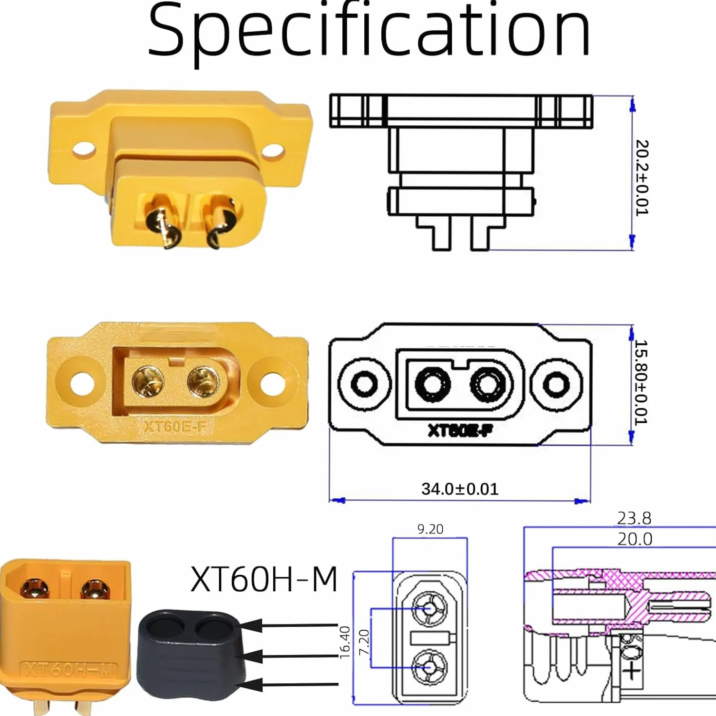RUNCCI-YUN 3 pary XT60E-F gniazdo wysokowydajne wtyczki do zabudowy + wtyczka XT60H ze śrubami do akumulatora Lipo XT-60 wtyczka 2pin do RC FPV Lipo akumulator RC Quadcopter