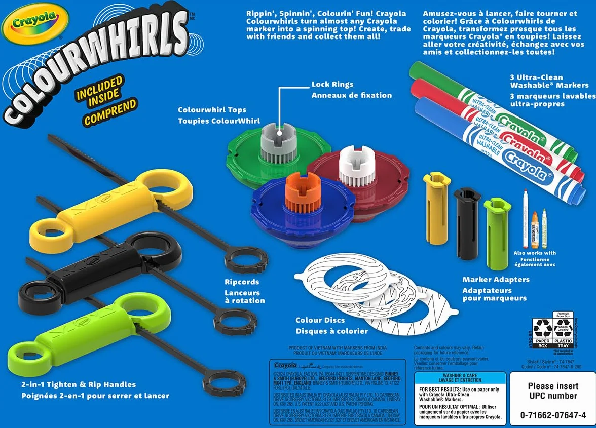 ColourWhirls, bąk kolorów, zestaw zawierający 3 bąki, wyzwania dla rodziny i przyjaciół, kreatywna zabawa i prezent dla dzieci, od lat 6, 74-7647