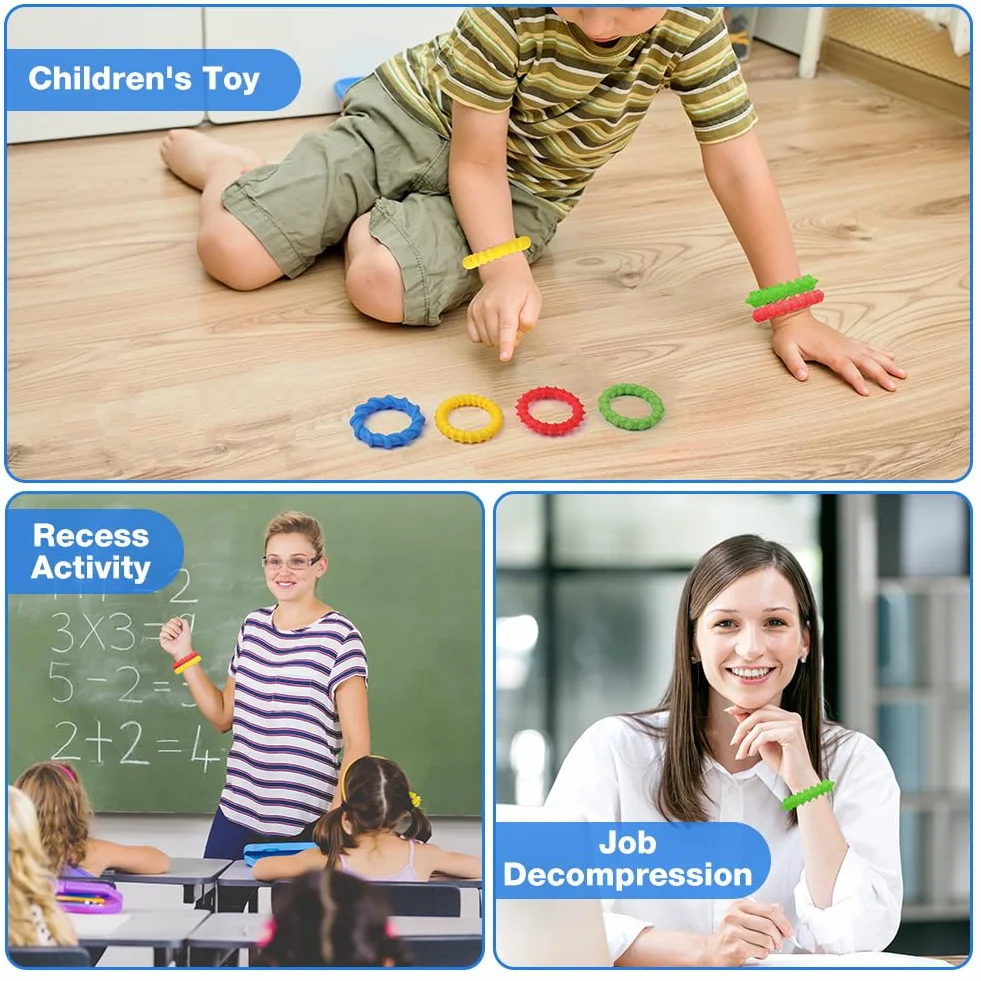 Aolso Fidget Toys, 4 szt. elastycznych bransoletek Fidget do redukcji stresu dla dzieci, antystresowych dorosłych, gry autyzm dla Adhd, Autyzm łagodzący lęk przed stresem, jako prezenty dla dzieci