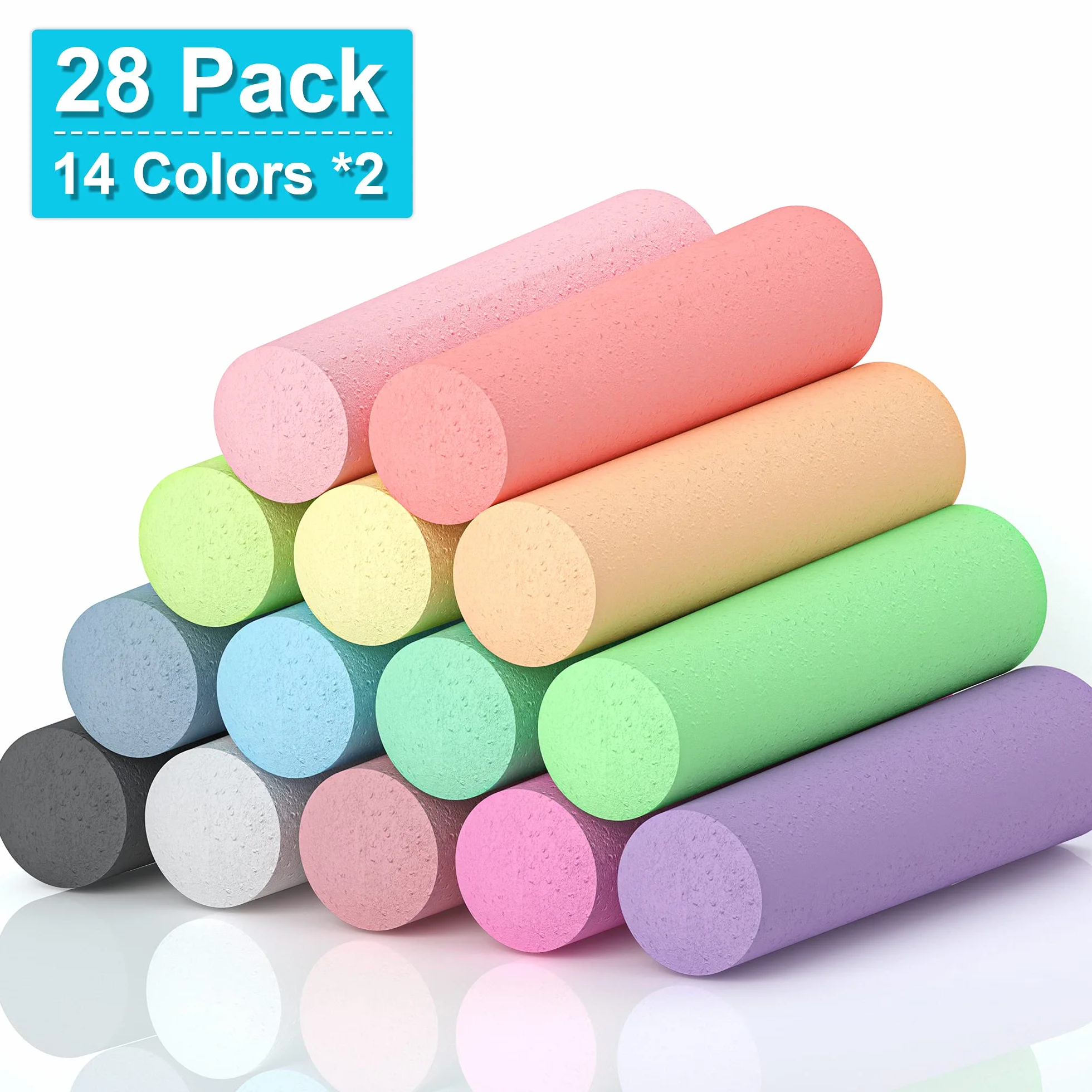 feela Kreda uliczna, 28 sztuk kredy ulicznej w 14 kolorach, nietoksyczna kreda uliczna, kreda jumbo, zmywalna kreda do malowania na ulicach, tablicach i placach zabaw