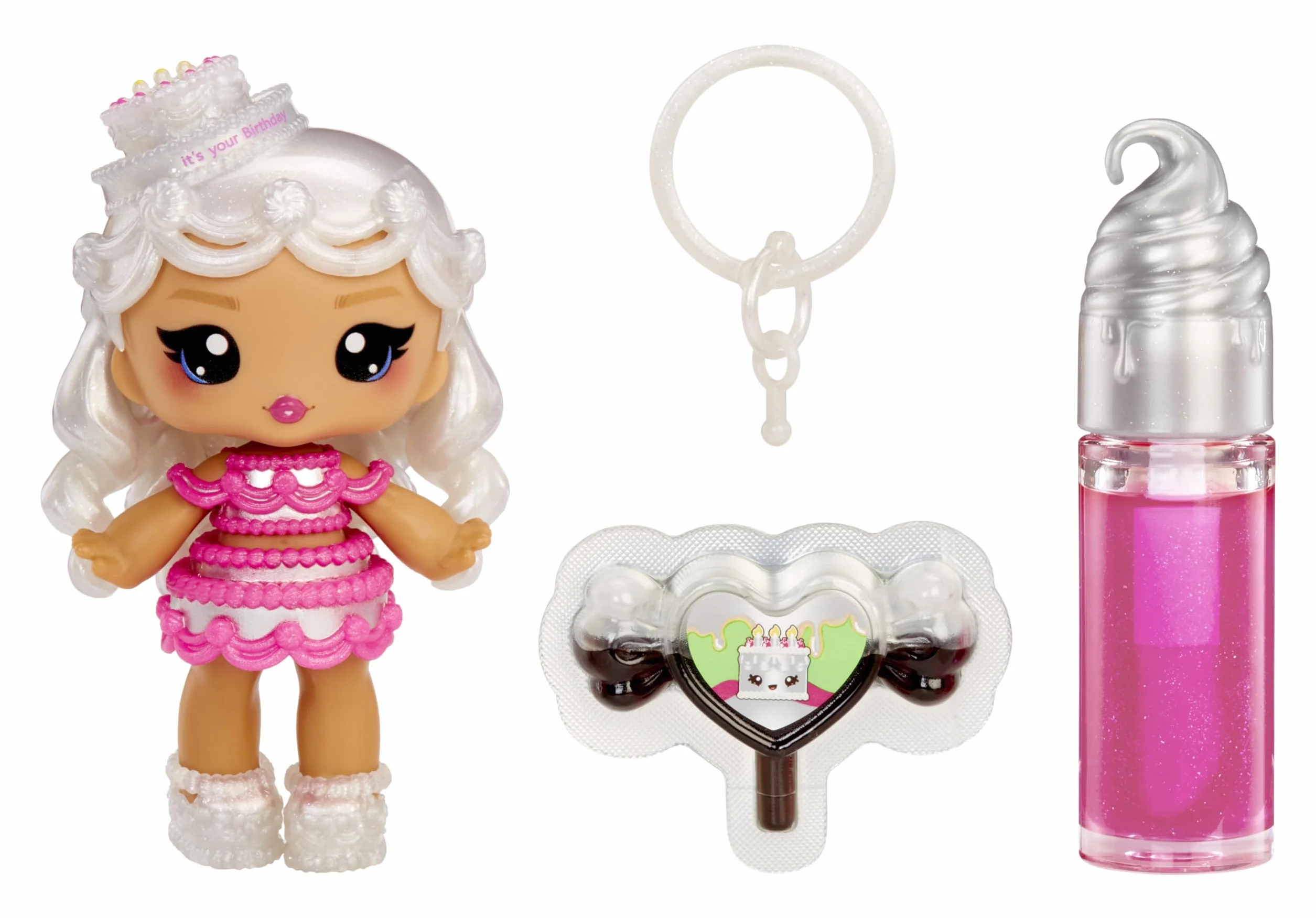 Yummiland Lip Gloss Doll – Sour Sweeties - Misty Cakes – Laleczka z Błyszczykiem do Samodzielnego Wykonania i Breloczkiem, Zabawa z Makijażem, Lalka Kolekcjonerska, Dla Dzieci w Wieku od 4. Lat