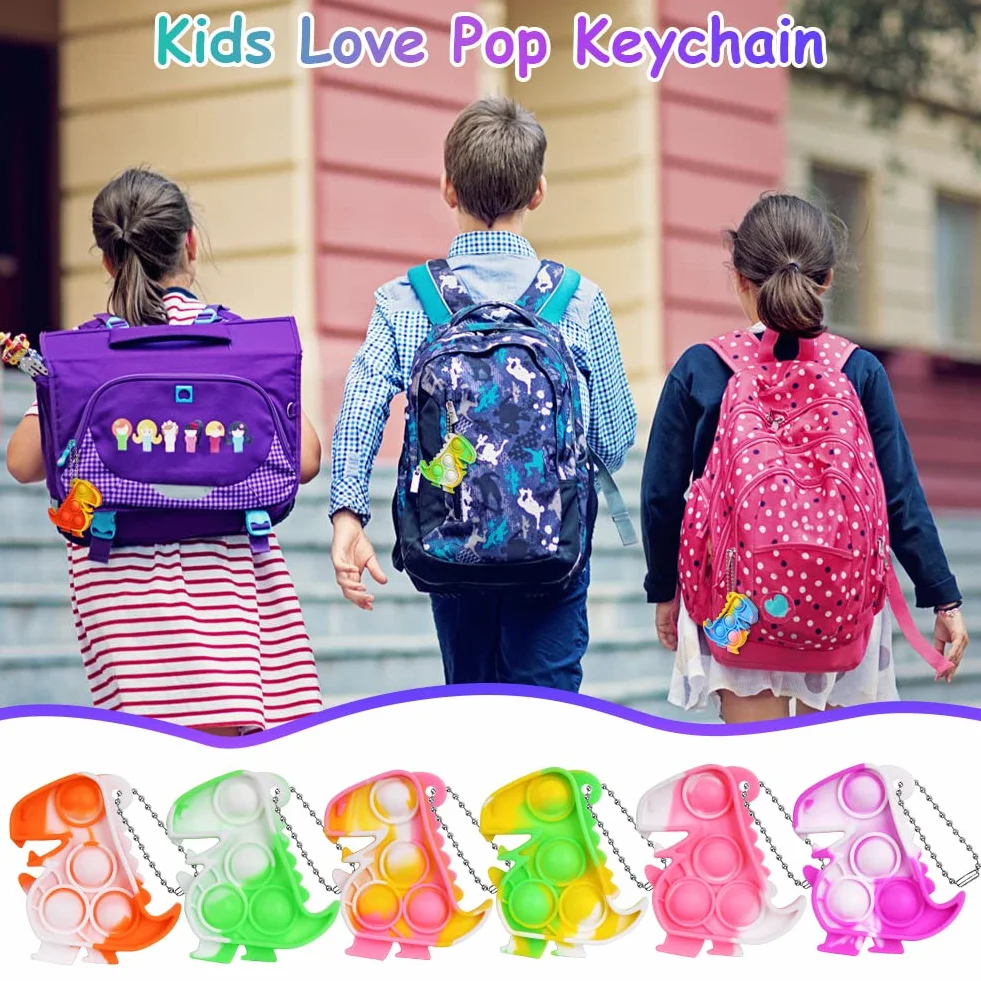 Ainiv 48 szt. Mini Fidget Pop Bubble Toys z brelokiem, uroczy dinozaur, do wyciskania stresu, lęku, ADHD i autyzmu, biura i szkoły, dla dzieci i dorosłych, 48 szt