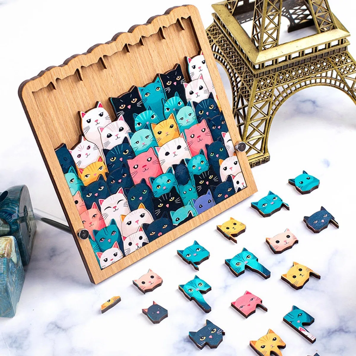 Puzzle w kształcie kot, unikalne drewniane puzzle, dla entuzjastów puzzli, rodziny i przyjaciół