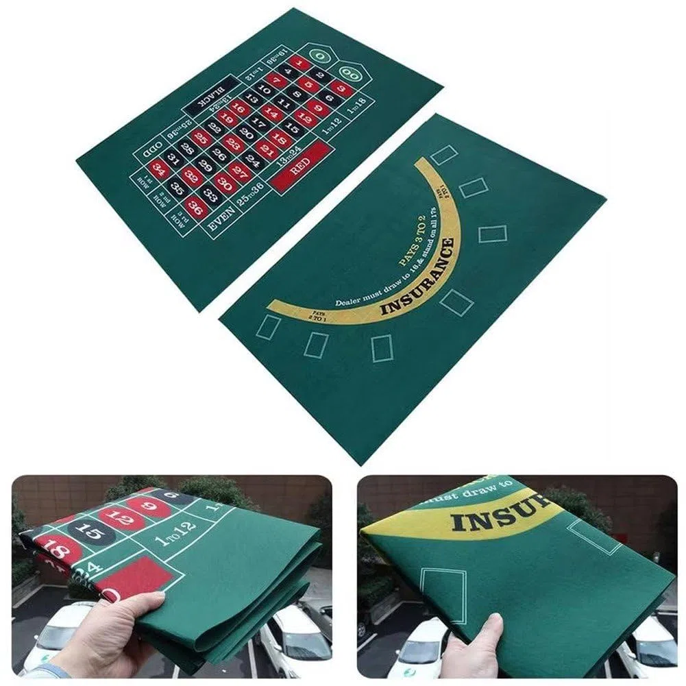 Mata do ruletki, 60 x 90 cm, zielony filc, podwójna, mata na stół do blackjacka, poprawi Twoją noc w grach w kasynie.