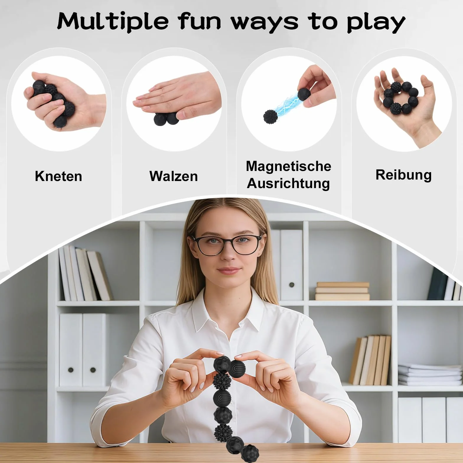 Magnetyczne zabawki Fidget Toys, 8 sztuk, silikonowe, redukujące stres, zabawki dla dorosłych i dzieci z autyzmem, ADHD i stanami lękowymi (czarne)