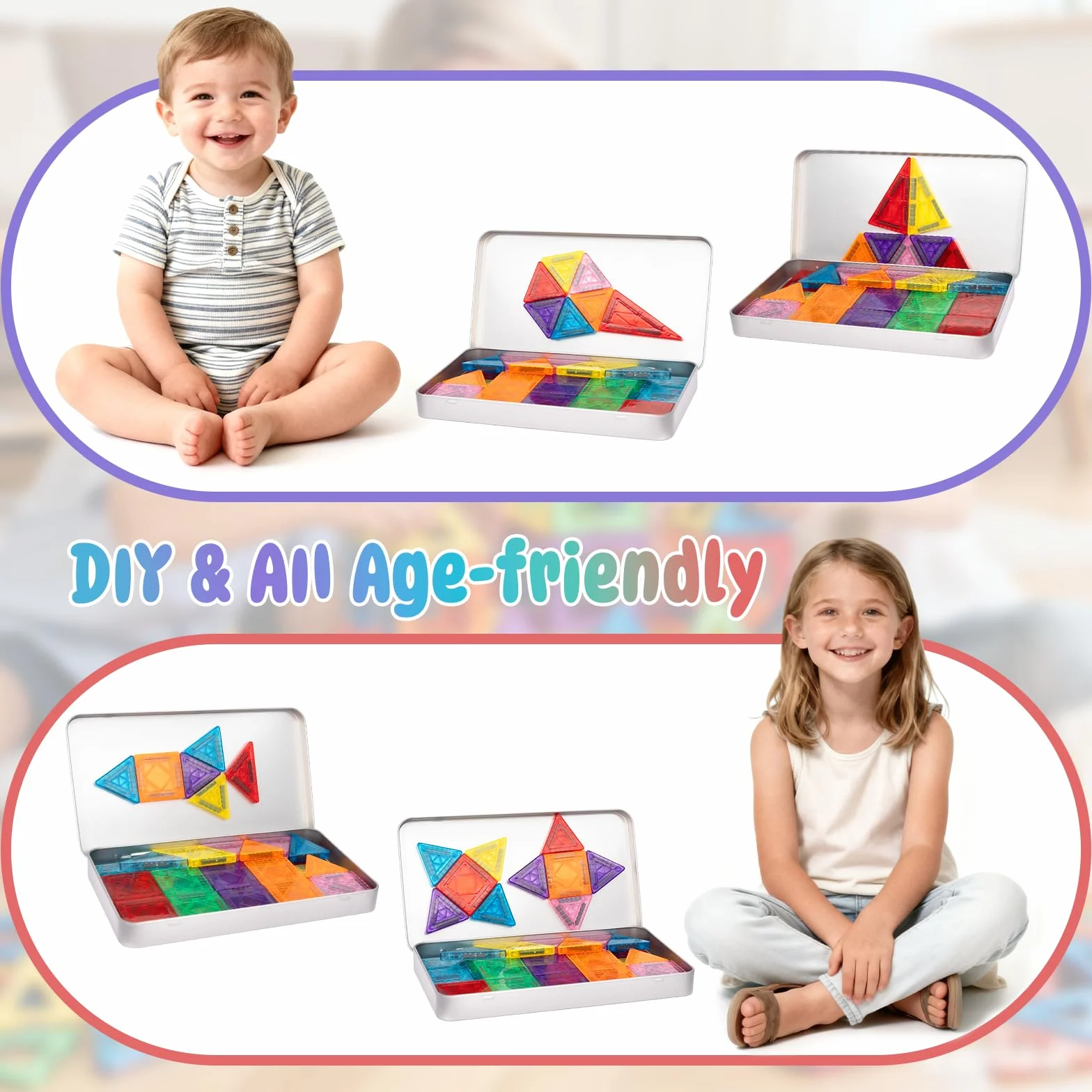 Magnetyczne płytki dla dzieci, 46 szt. podróżny zestaw płytek magnetycznych, zabawki podróżne, mini magnatile, zabawki magnetyczne Montessori, zabawki dla chłopców i dziewcząt w wieku 3, 4, 5