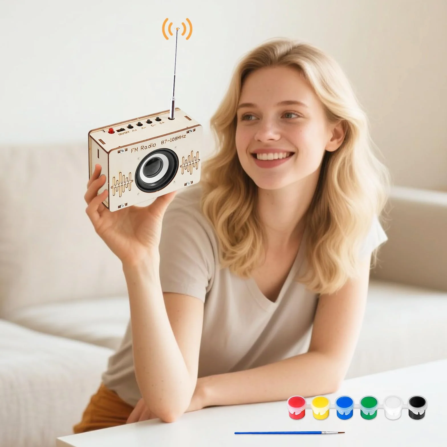 Zestaw do budowania radia, zestaw "zrób to sam", drewniane radio DIY, zestaw do lakierowania, elektronika, zabawka do lakierowania, eksperymenty FM, zabawka STEM