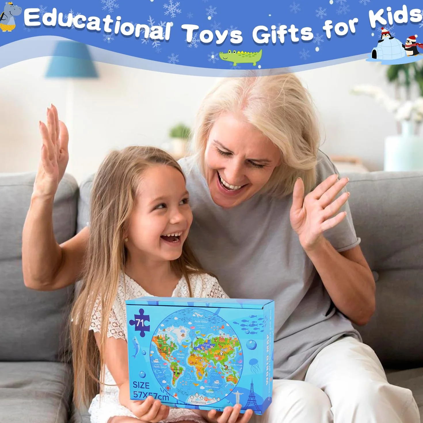 Puzzle dla dzieci, 71 elementów mapy świata puzzle dla 3-latków, okrągłe puzzle dla chłopców i dziewcząt w wieku od 3 do 8 lat, edukacyjne gry edukacyjne, zabawki urodzinowe dla