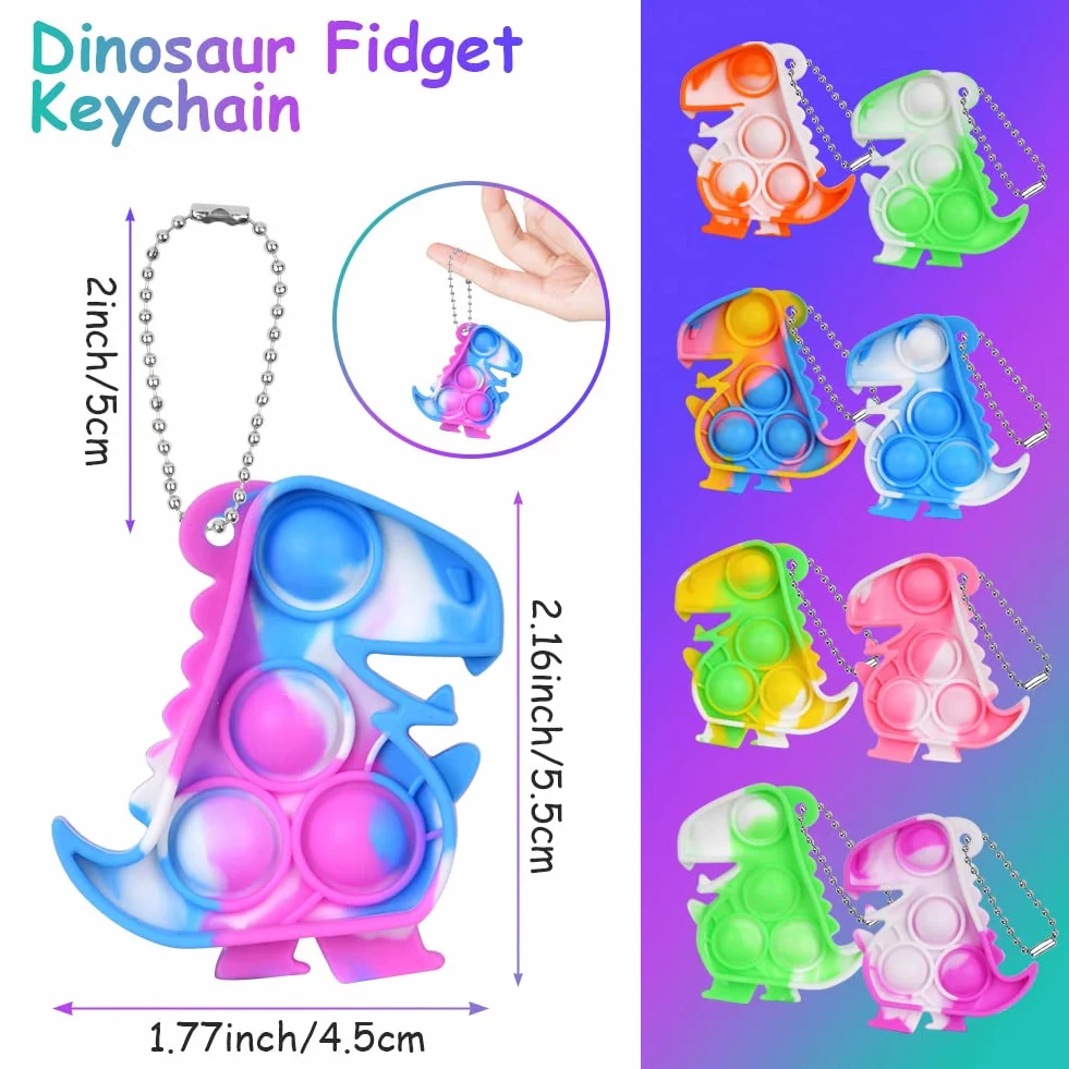 Ainiv 48 szt. Mini Fidget Pop Bubble Toys z brelokiem, uroczy dinozaur, do wyciskania stresu, lęku, ADHD i autyzmu, biura i szkoły, dla dzieci i dorosłych, 48 szt