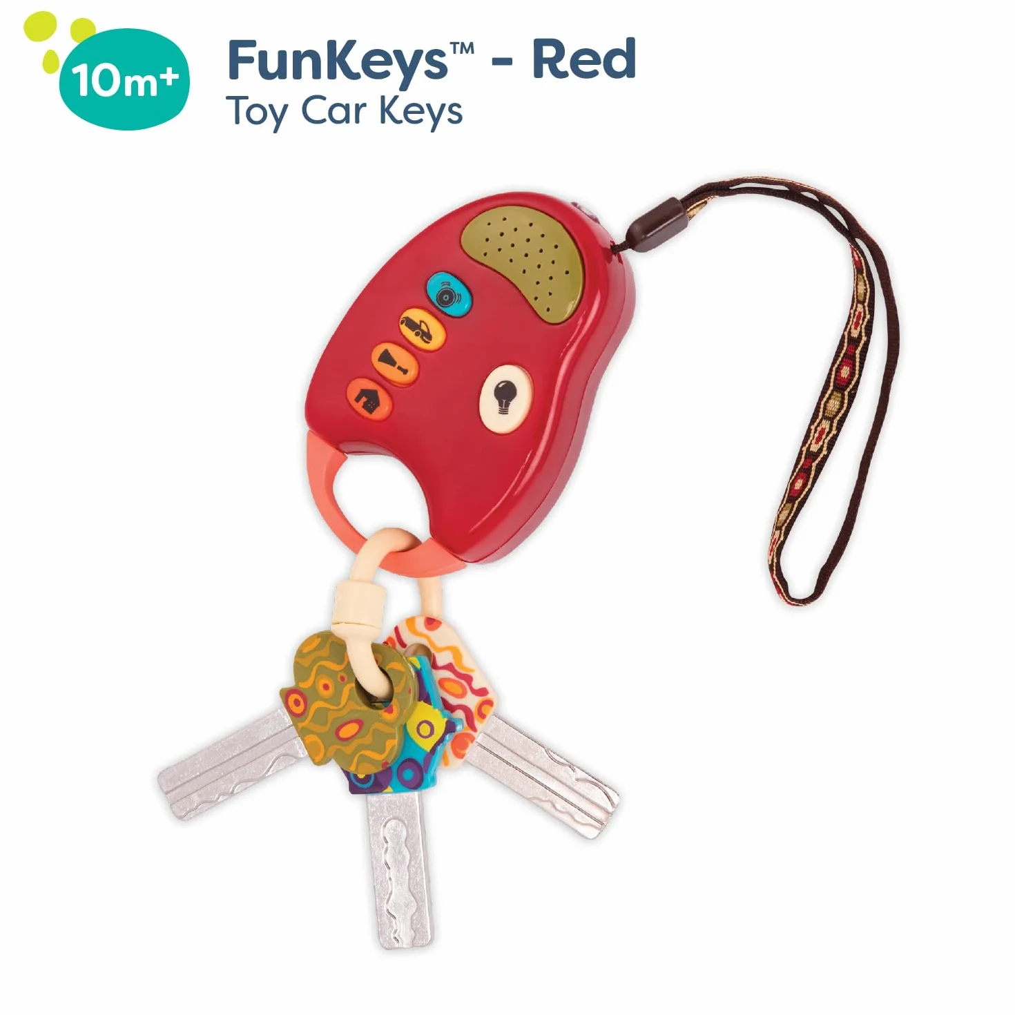B. toys – FunKeys Toy – Funky Toy Keys dla małych dzieci i niemowląt – zabawka kluczyki samochodowe i czerwony pilot zdalnego sterowania z jasnością i dźwiękami – w 100% nietoksyczne i wolne od BPA