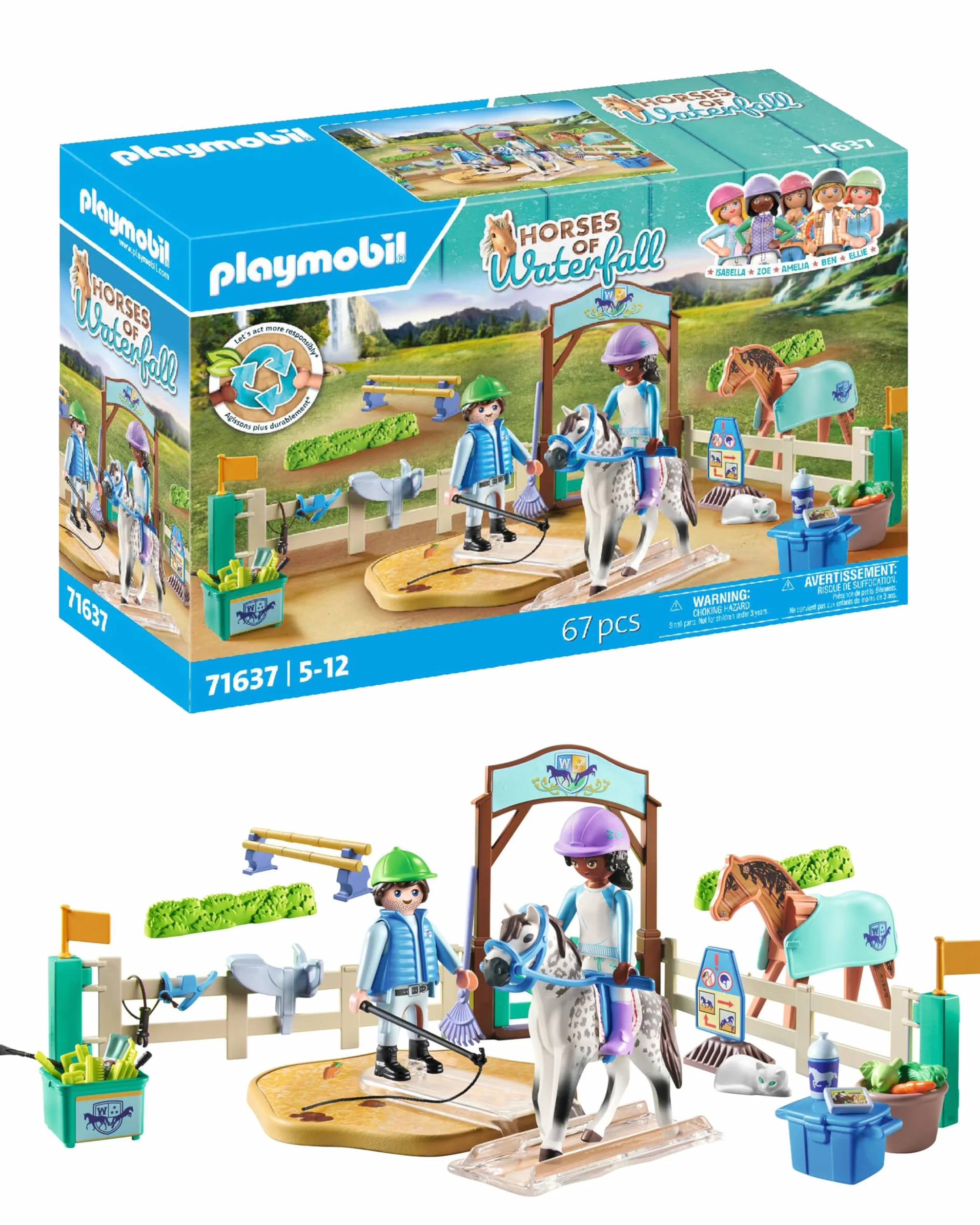 PLAYMOBIL Horses of Waterfall 71637 Nowoczesna arena jeździecka, w zestawie znajduje się ruchomy lonżownik, koń oraz różnorodne akcesoria, zestaw odpowiedni dla dzieci od 5 roku życia