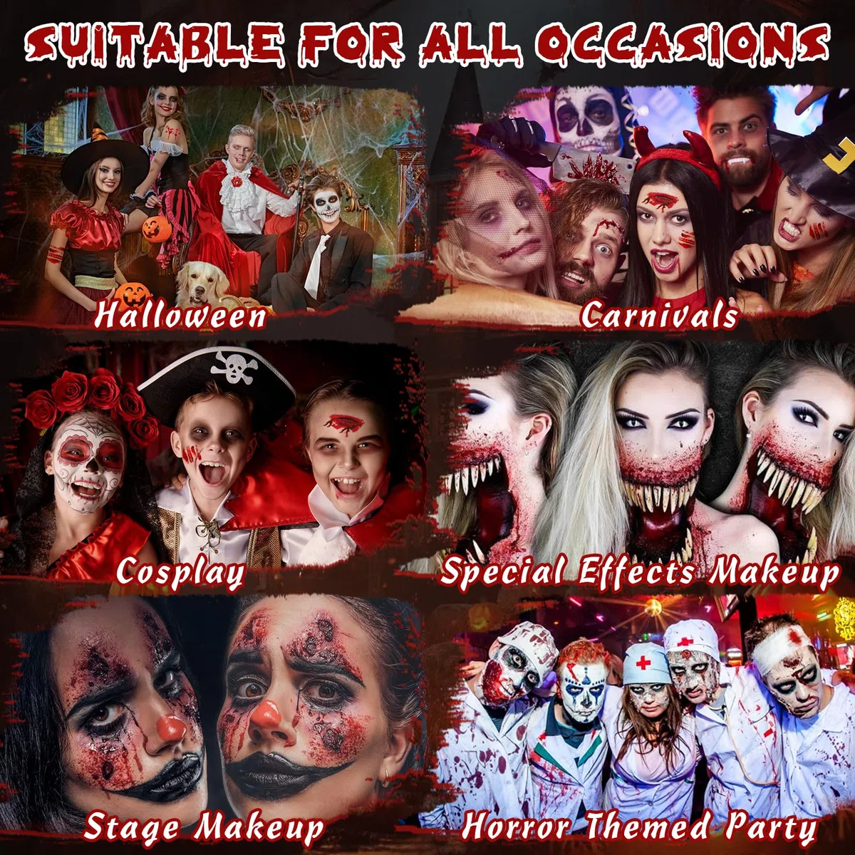 Halloween zestaw do makijażu ze sztuczną krwią, 60ml spray ze sztuczną krwią + 60ml kapiąca sztuczna krew + 30ml zakrzepłe osocze krwi + 2 gąbki + 1 pędzel do makijażu, sztuczna krew zmywalna do