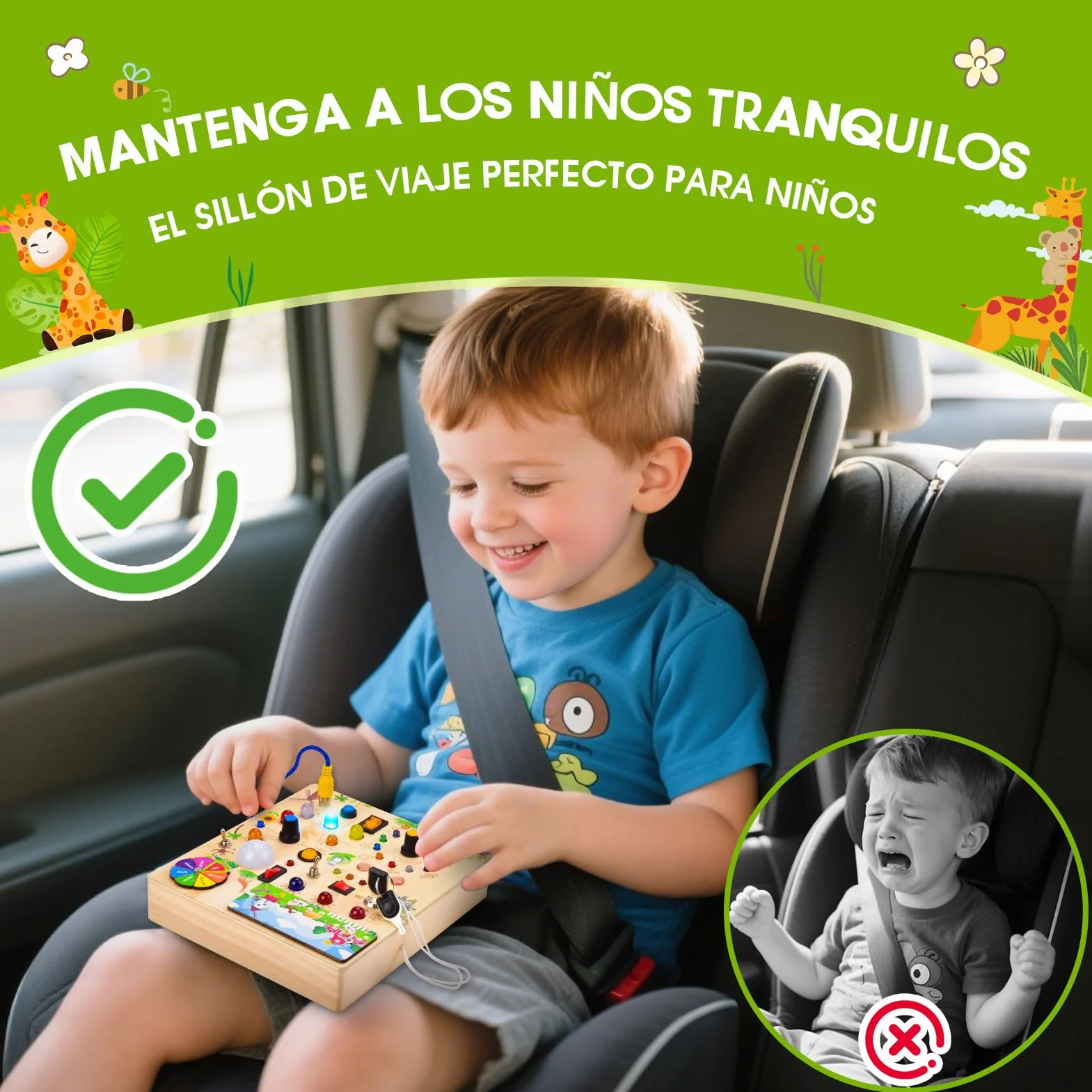 Fwiull Montessori zabawka od 1 roku, Baby Montessori Busy Board, deska do aktywności od 2 lat, zabawka motoryczna z 29 włącznikami światła LED, zabawka sensoryczna do nauki, odpowiednia dla 1, 2, 3, 4