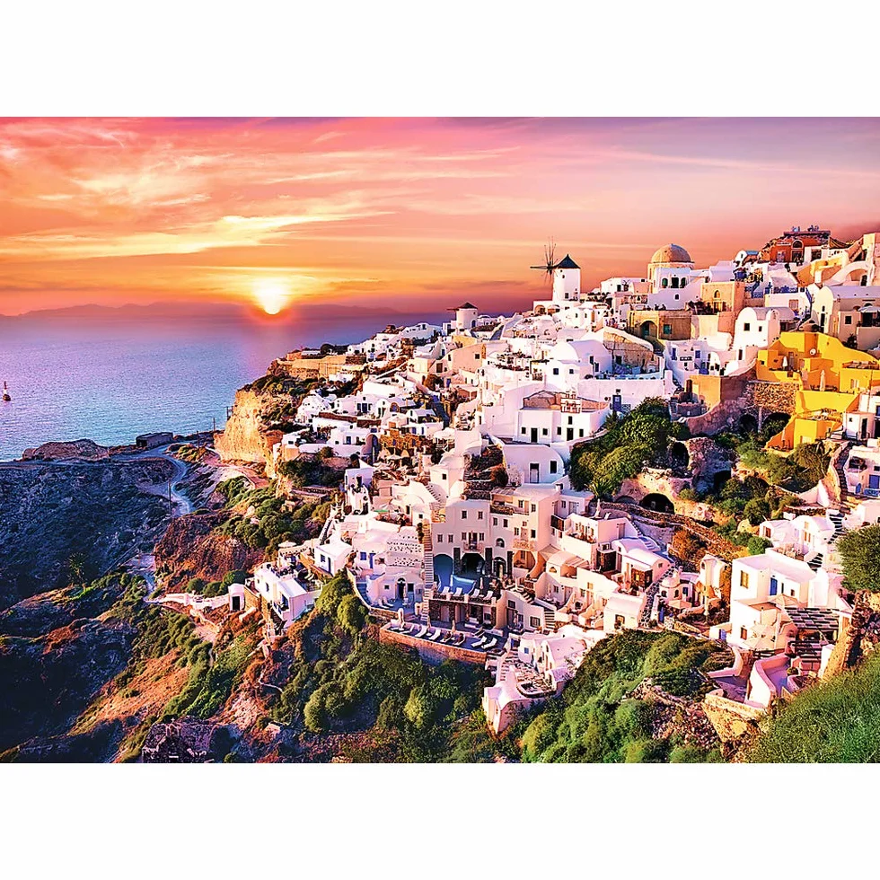 Trefl - Puzzle Zachód Słońca nad Santorini, Grecja - 1000 Elementów, Grecka Wyspa, Widok na Piękne Miasto, Układanka DIY, Kreatywna Rozrywka, Prezent, Puzzle Klasyczne dla Dorosłych i Dzieci od 12 Lat