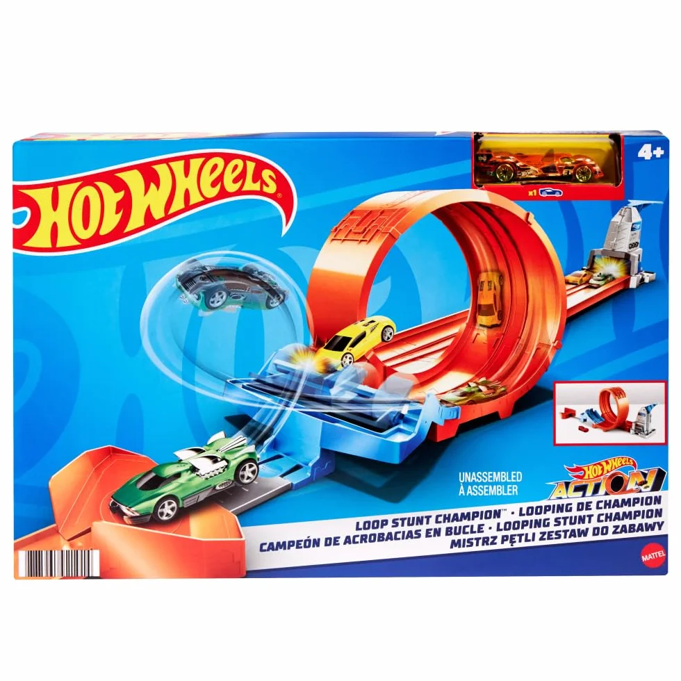 Hot Wheels Gtv13 - Loop Stunt Champion Track Set Z 1 pojazdem Hot Wheels W Skali 1:64, Zabawkowy Tor Wyścigowy dla Dzieci od 4 Lat