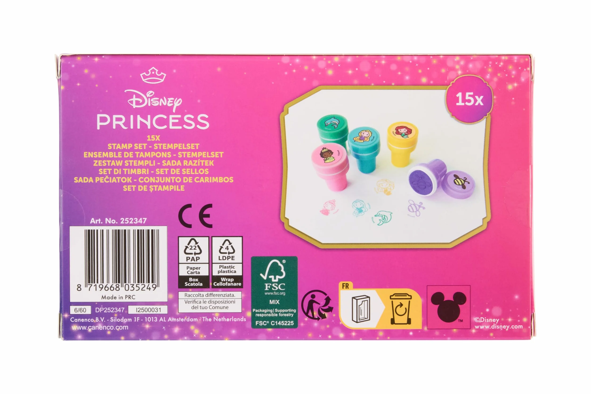 Disney Princess zestaw 15 pieczątek dla dzieci Roszpunka, Vaiana i Tiana | Zestaw DIY dla dziewczynek w wieku od 3 lat | Kreatywna zabawka na urodziny dzieci i mały prezent | certyfikat