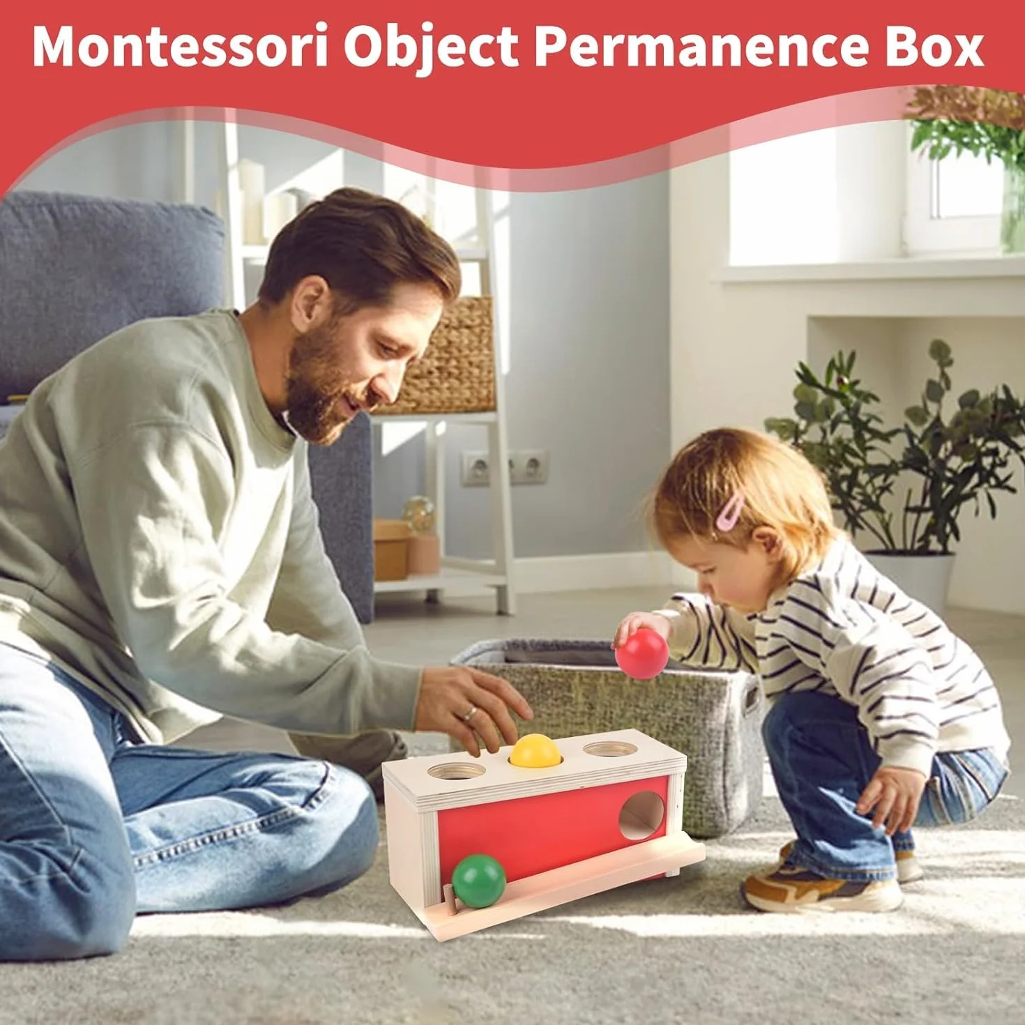 Montessori zabawka od 1 roku, drewniana zabawka dla niemowląt od 9 miesięcy, pudełko stałości obiektu dla niemowląt 12-18 miesięcy, zabawka motoryczna do wczesnego rozwoju, prezent dla
