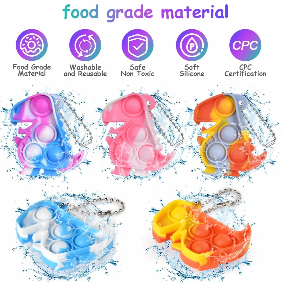 Ainiv 48 szt. Mini Fidget Pop Bubble Toys z brelokiem, uroczy dinozaur, do wyciskania stresu, lęku, ADHD i autyzmu, biura i szkoły, dla dzieci i dorosłych, 48 szt