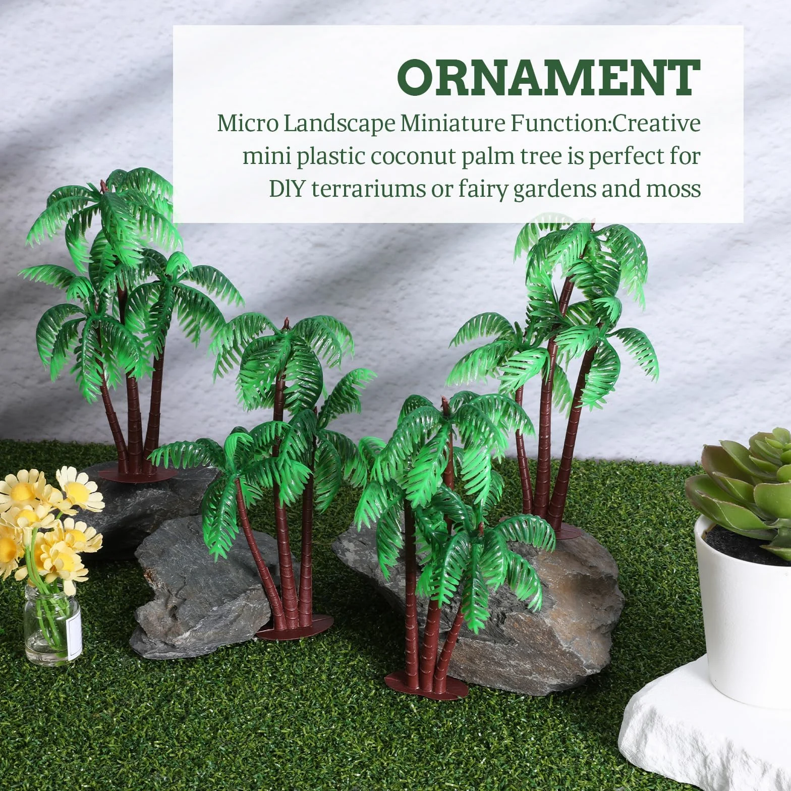 Bewudy 10 sztuk miniaturowych palm z tworzywa sztucznego, zielone modele, palmy kokosowe, model drzew, do samodzielnego wykonania, dekoracja ogrodowa, domek dla lalek, diorama, dekoracja domu