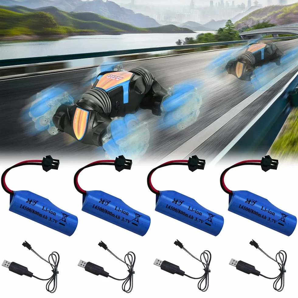 NAVESO 4 sztuki akumulatorów litowych 3,7 V, 800 mAh, akumulator litowo-jonowy do pojazdów RC, łodzi, czołgów, samochodów, statków, robotów, samochodów kaskaderskich